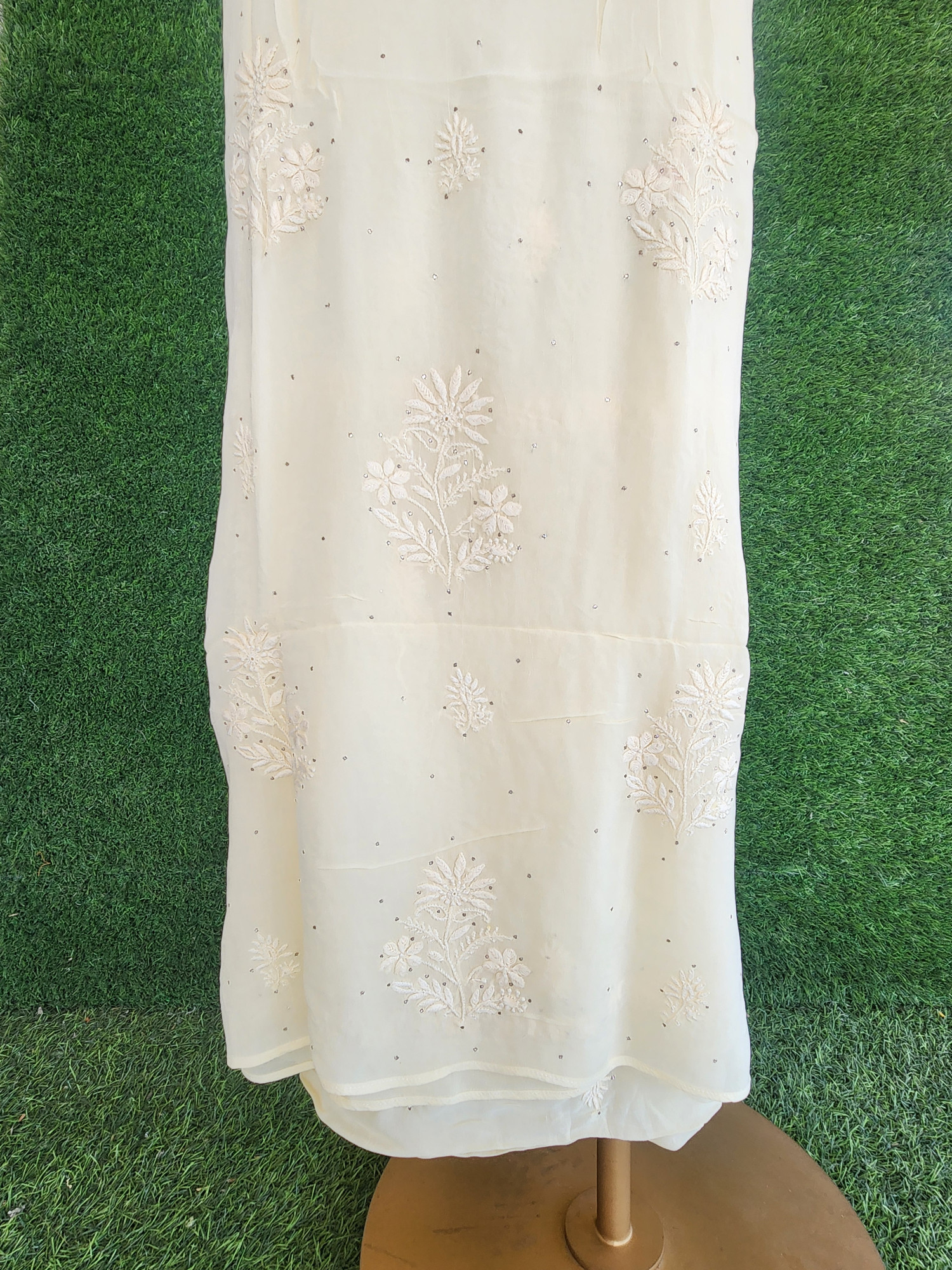 Lemon Yellow Pure Georgette Chikankari Kurta & Dupatta