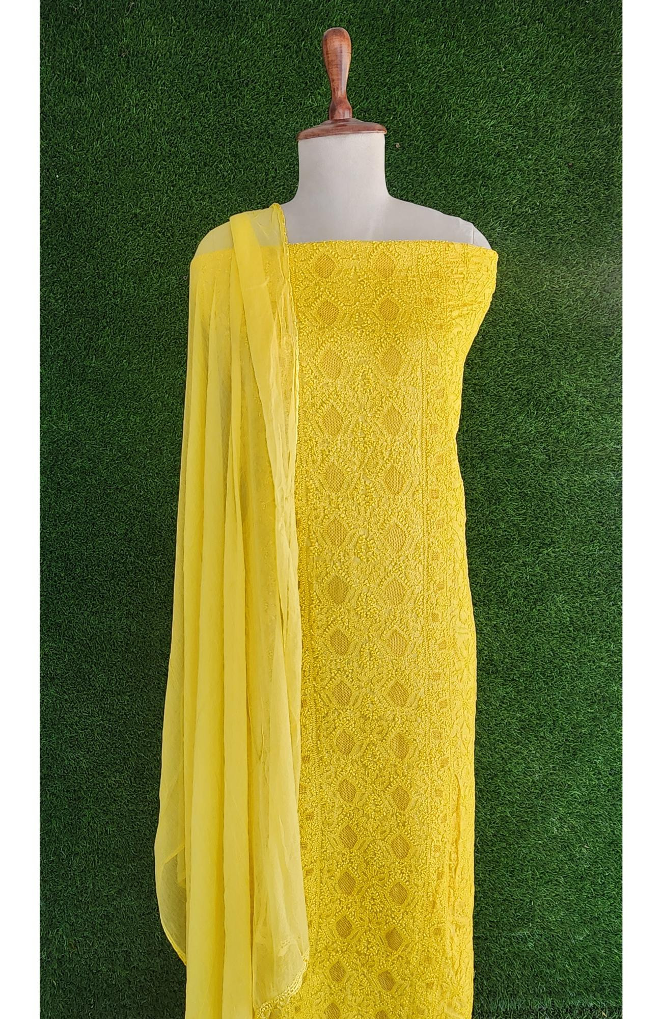 Yellow Silk Chikankari Suit