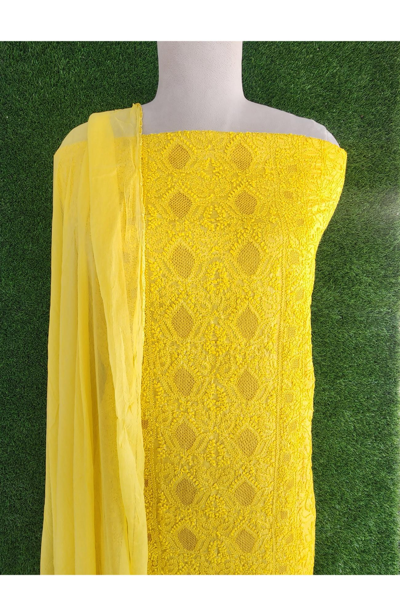 Yellow Silk Chikankari Suit