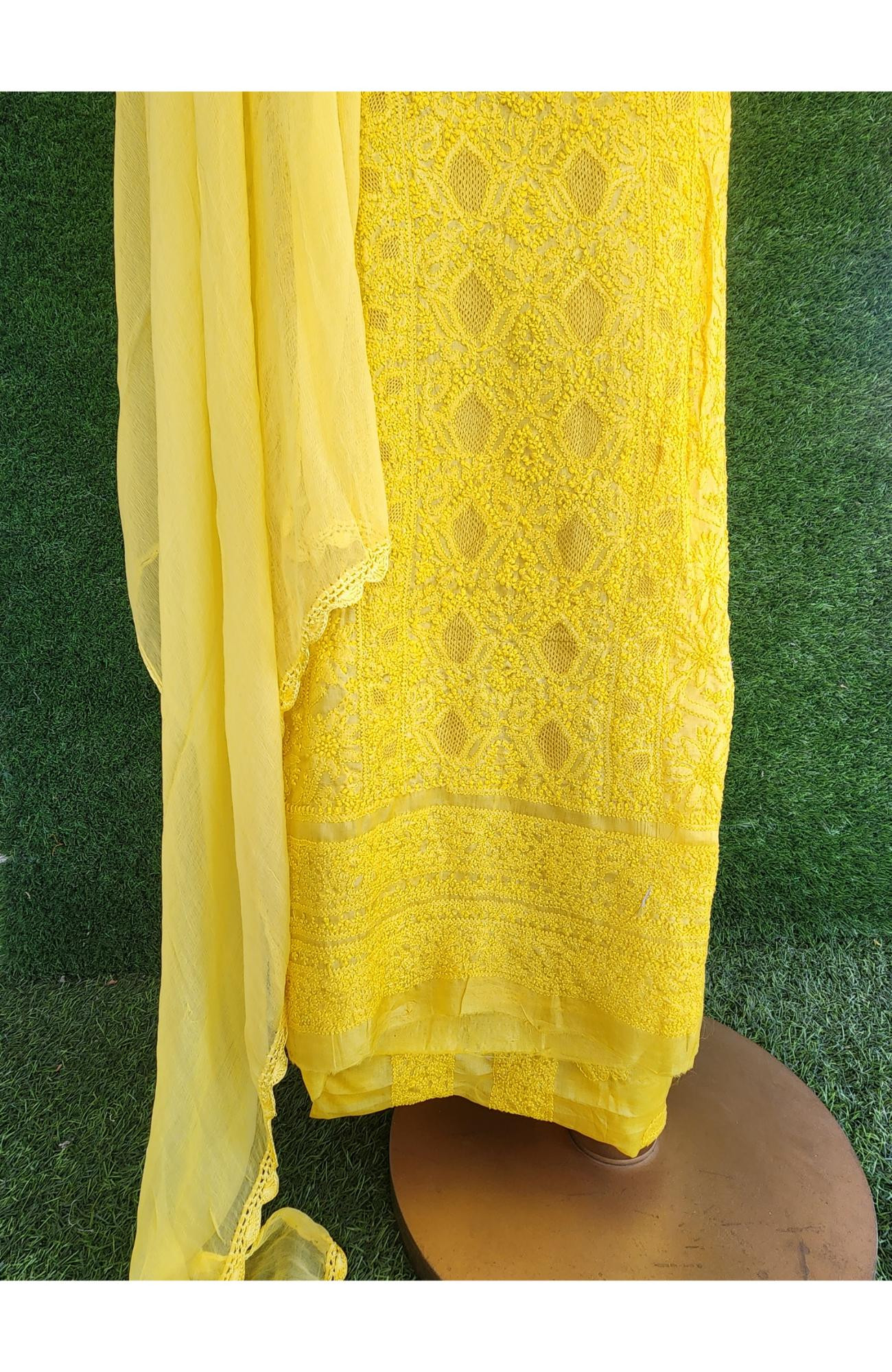 Yellow Silk Chikankari Suit