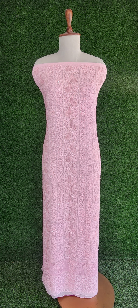 Image of Pink Pure Georgette Chikankari Kurta &amp; Dupatta