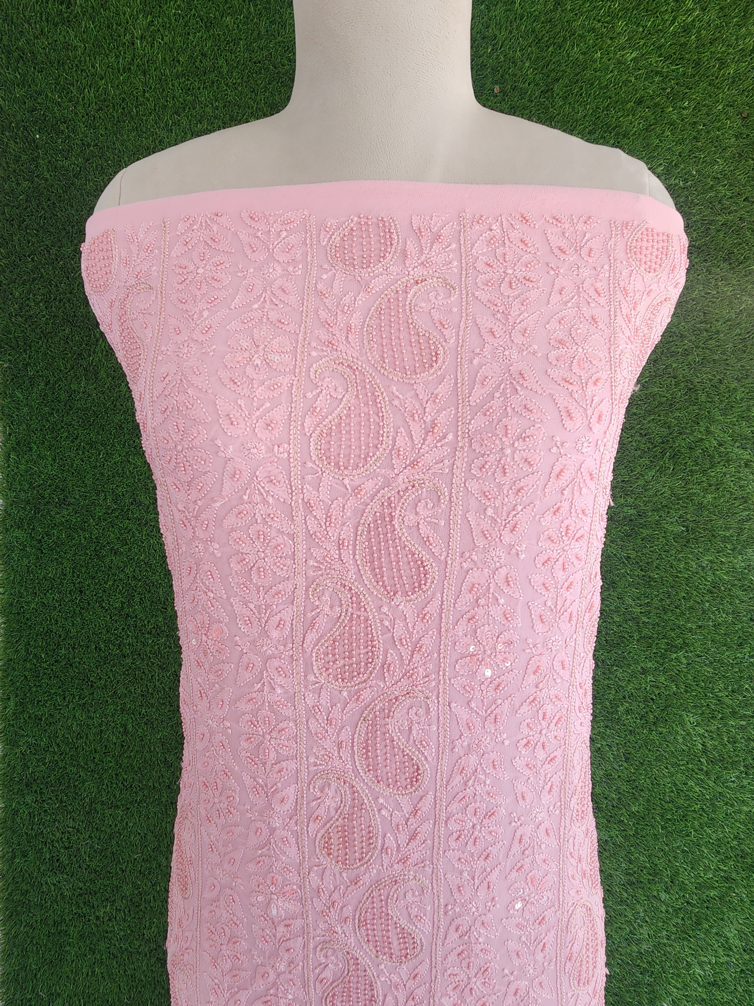 Pink Pure Georgette Chikankari Kurta & Dupatta
