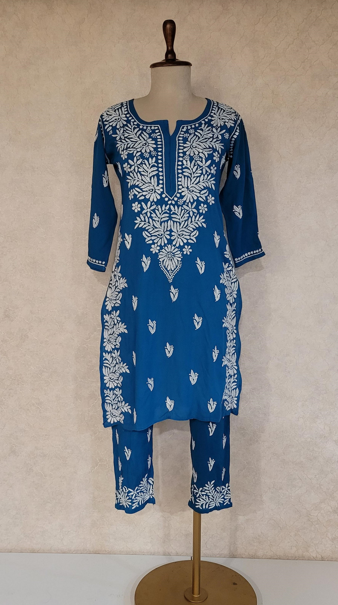 Turquoise Blue Modal Cotton Chikankari Kurta & Pant Set