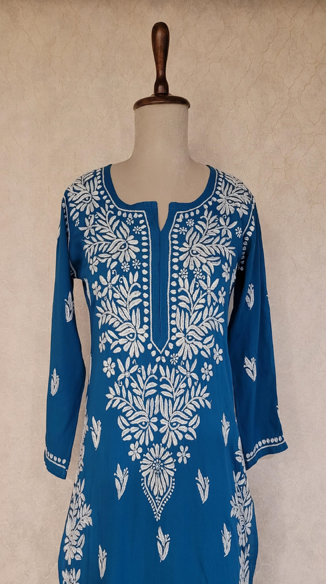 Turquoise Blue Modal Cotton Chikankari Kurta & Pant Set