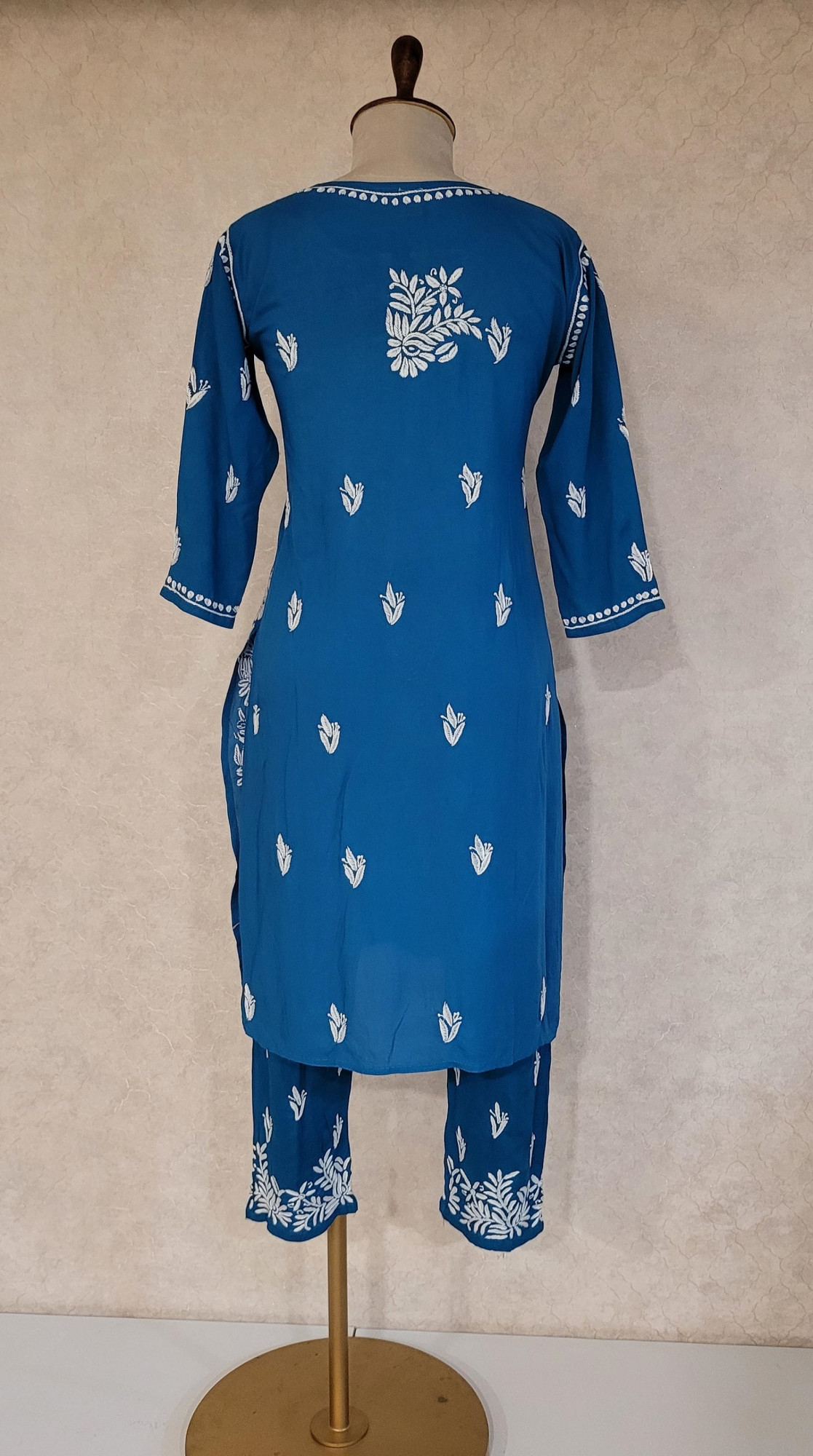 Turquoise Blue Modal Cotton Chikankari Kurta & Pant Set