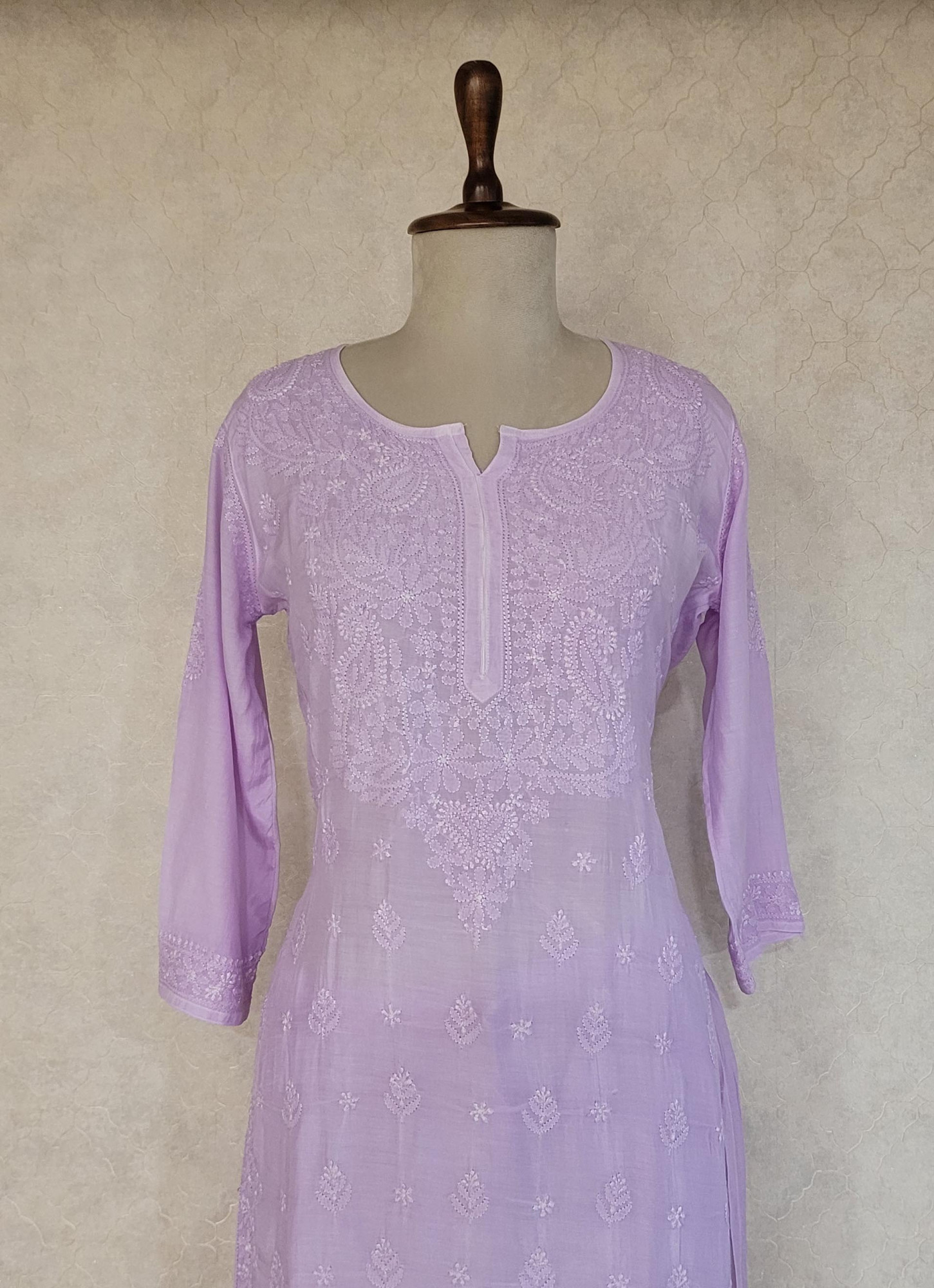 Lavender Muslin Chiankari Kurta & Pant Set