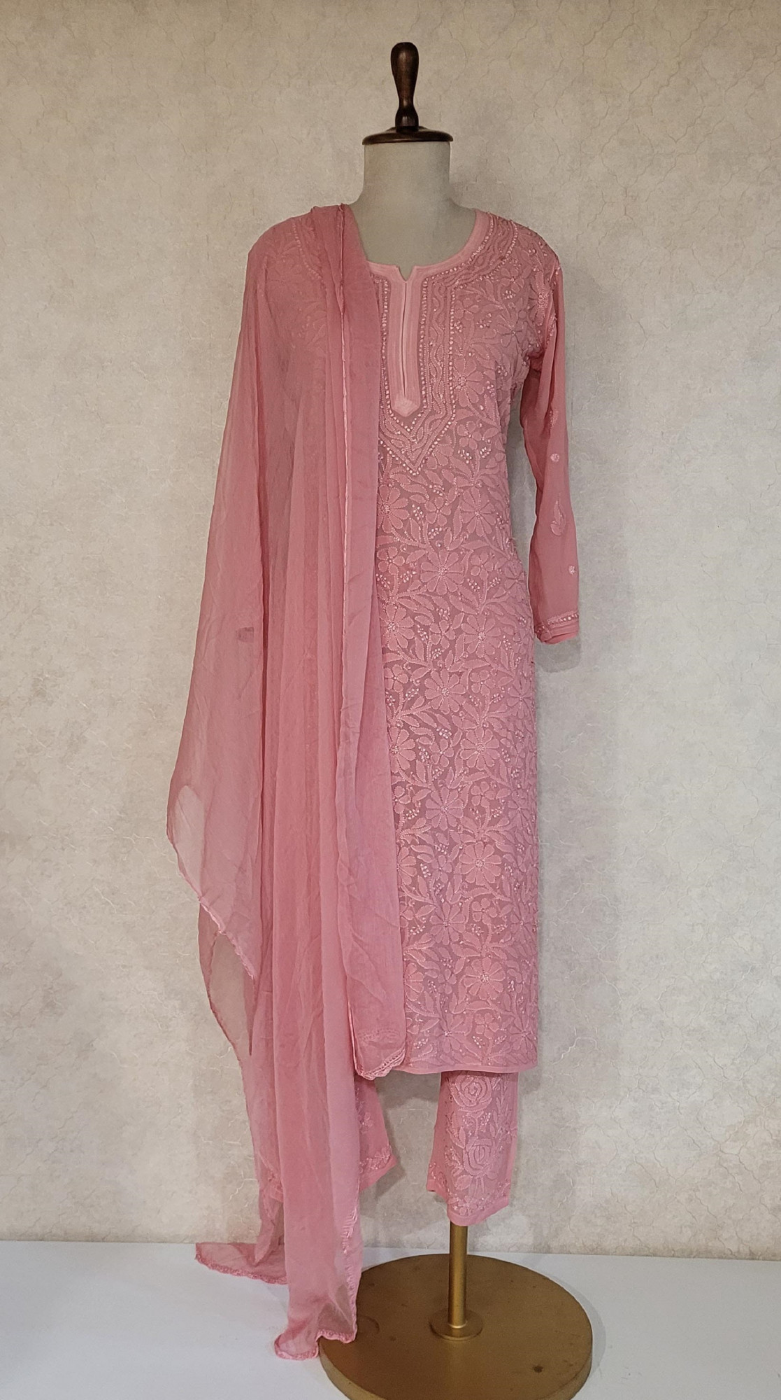 Carrot Viscous Pure Georgette Chikankari Kurta Set