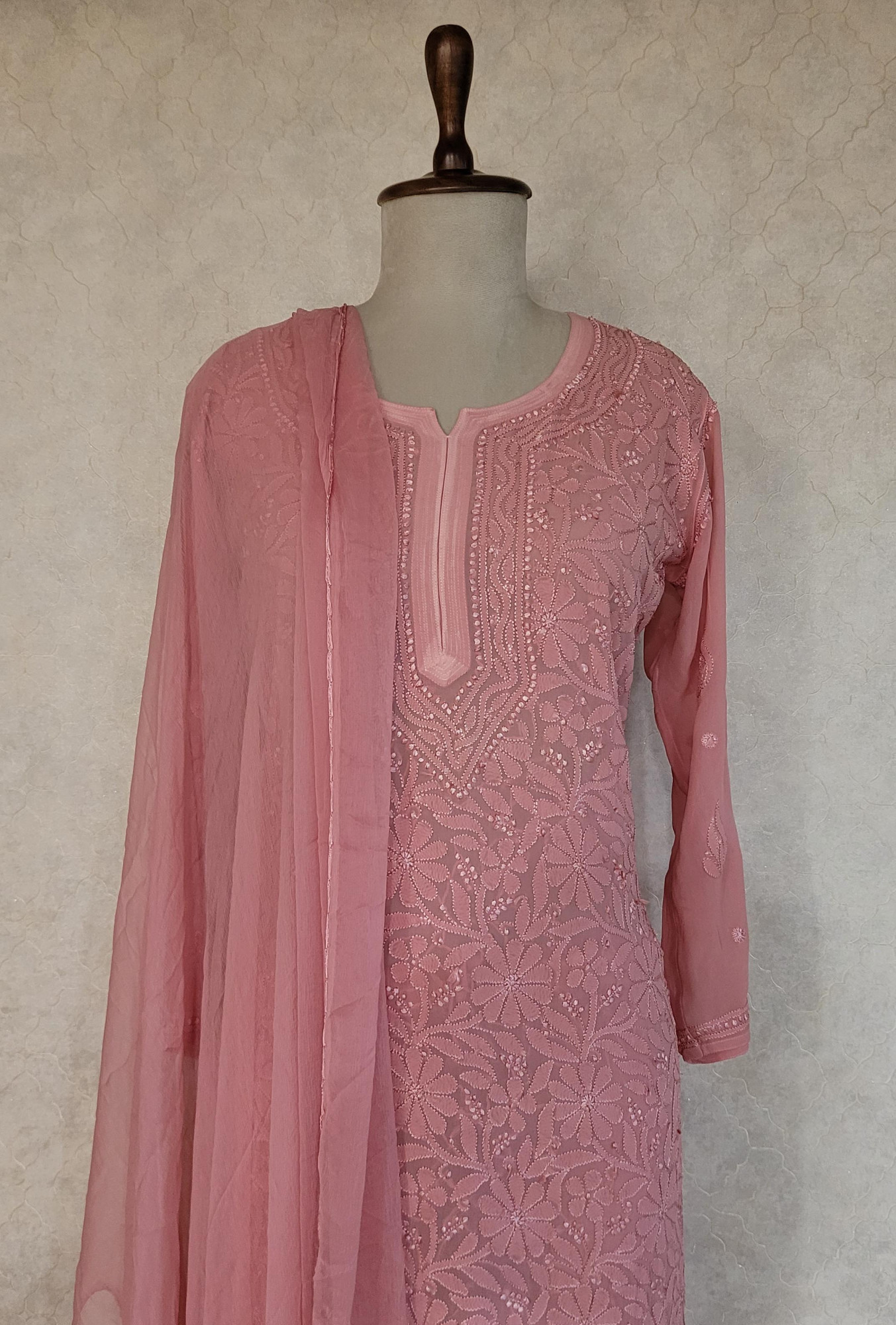 Carrot Viscous Pure Georgette Chikankari Kurta Set