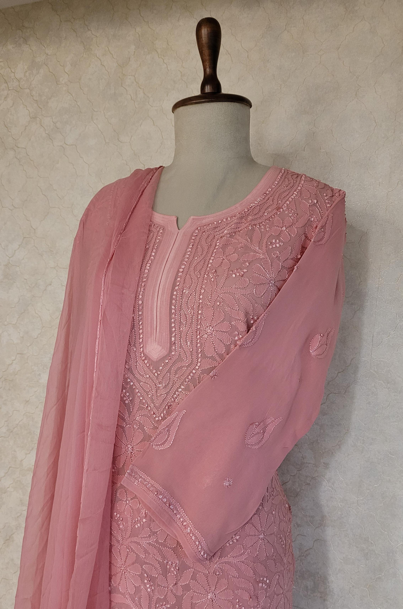 Carrot Viscous Pure Georgette Chikankari Kurta Set