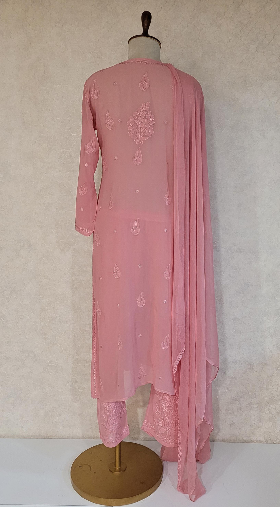 Carrot Viscous Pure Georgette Chikankari Kurta Set