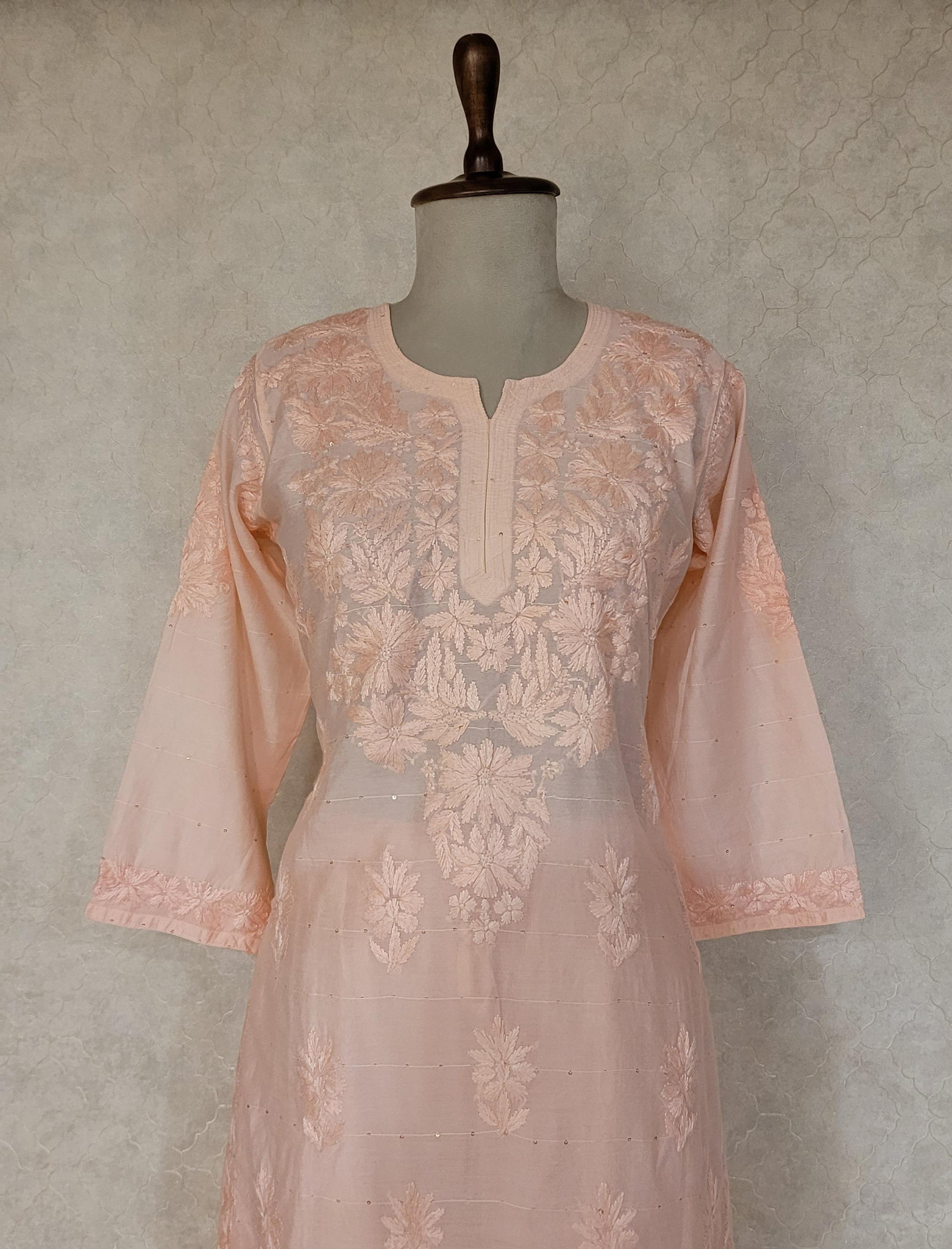 Peach Pink Chanderi Chikankari Kurta & Pant Set