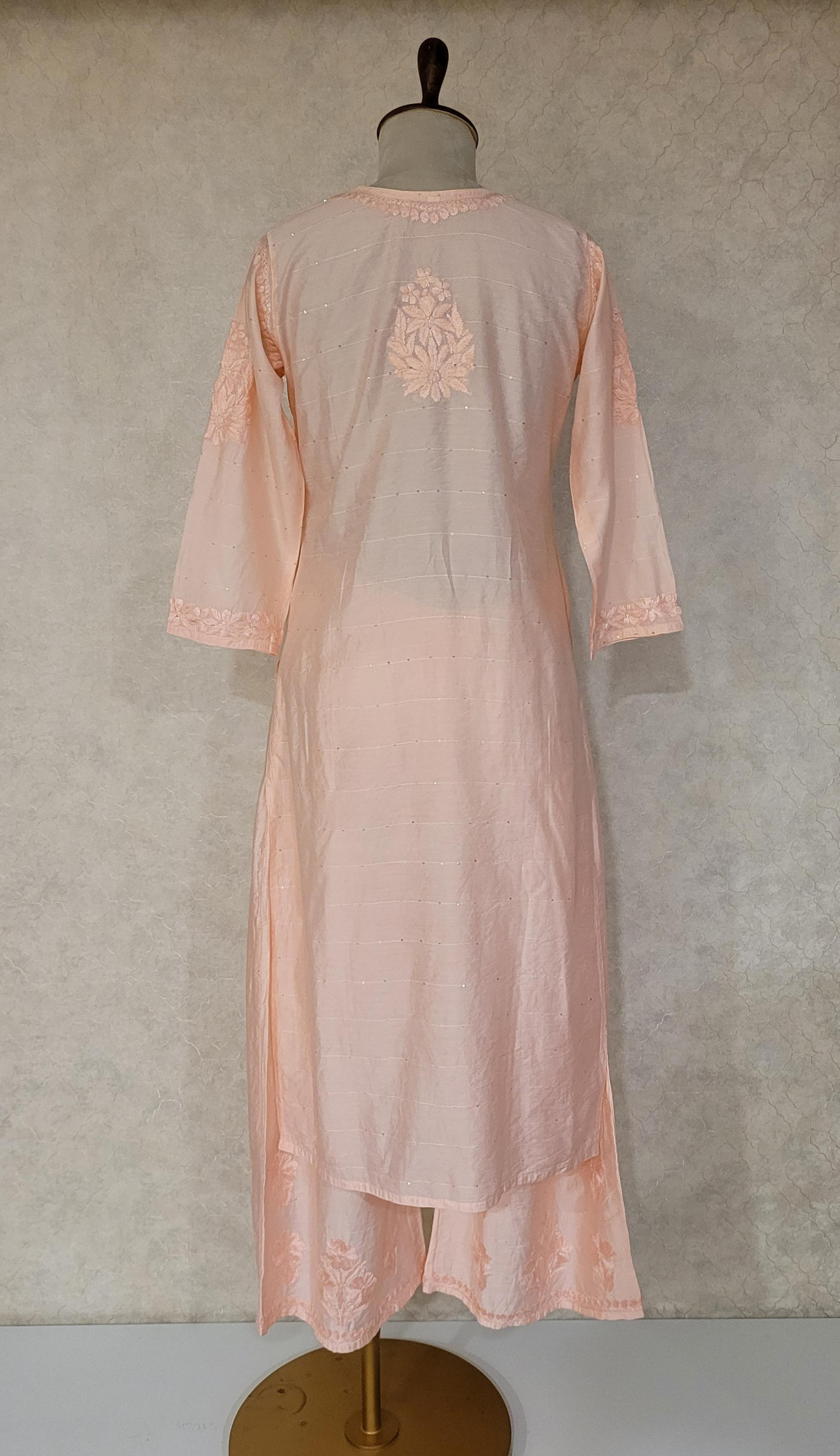 Peach Pink Chanderi Chikankari Kurta & Pant Set