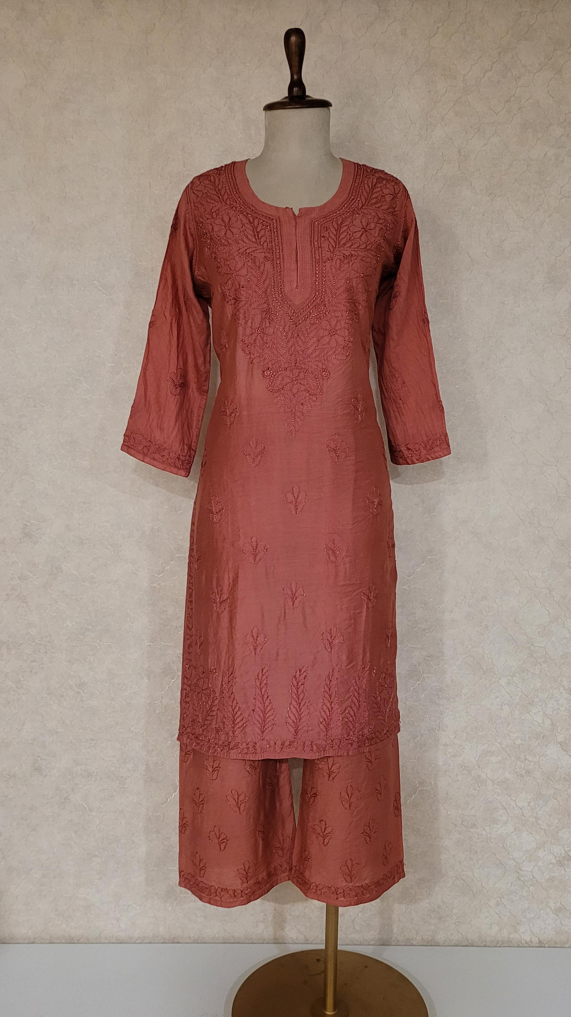 Maroon Chanderi Chikankari Kurta & Pant Set