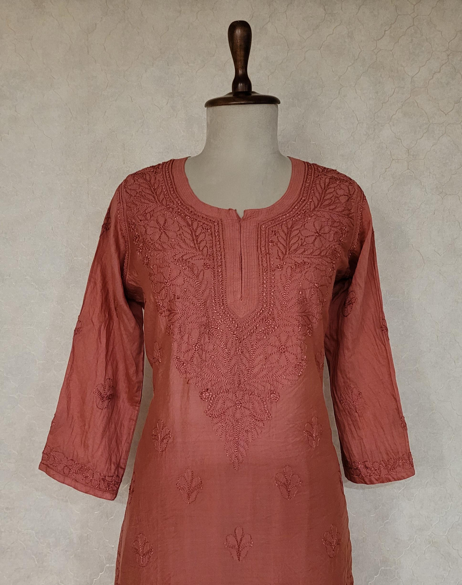 Maroon Chanderi Chikankari Kurta & Pant Set