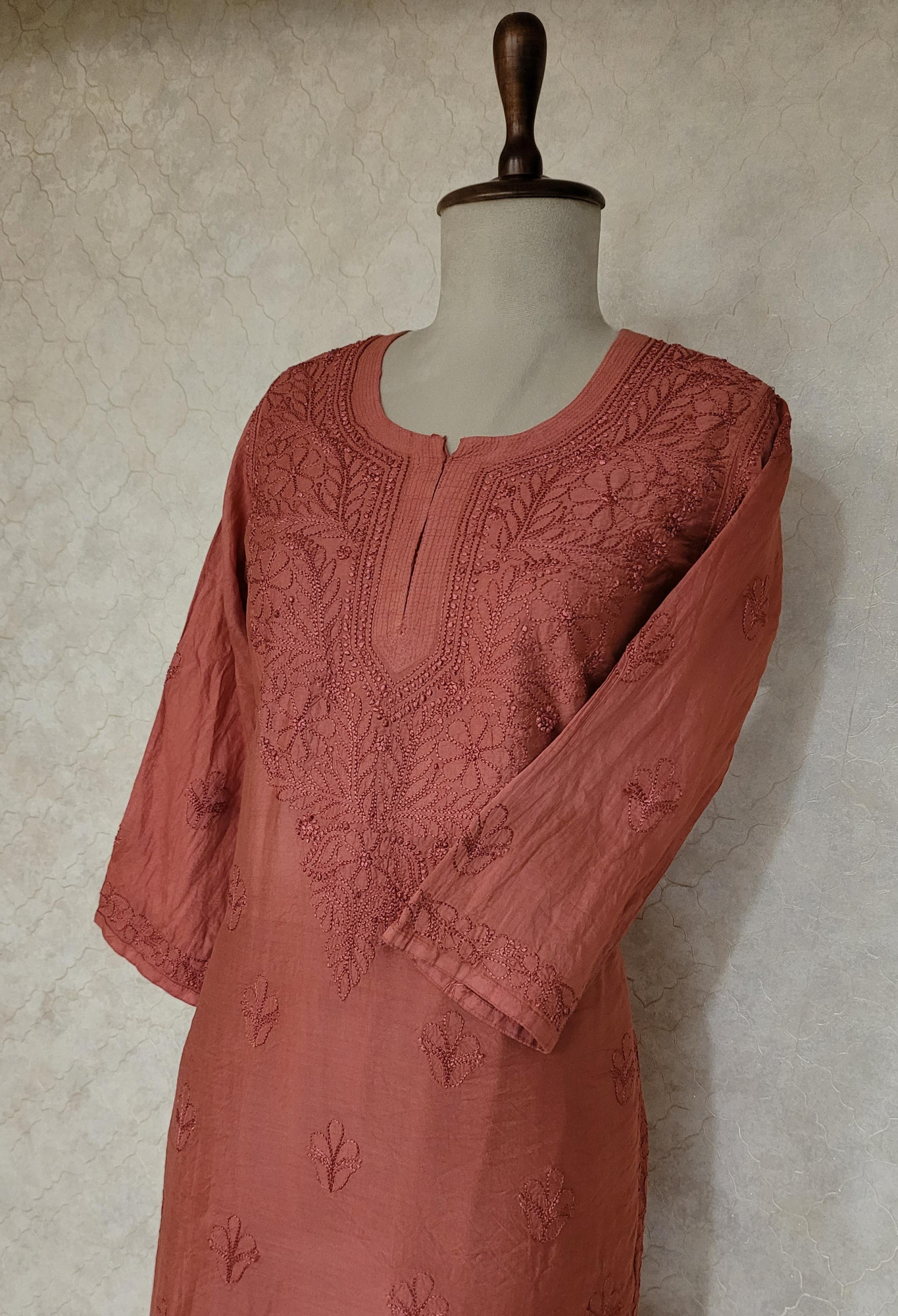 Maroon Chanderi Chikankari Kurta & Pant Set