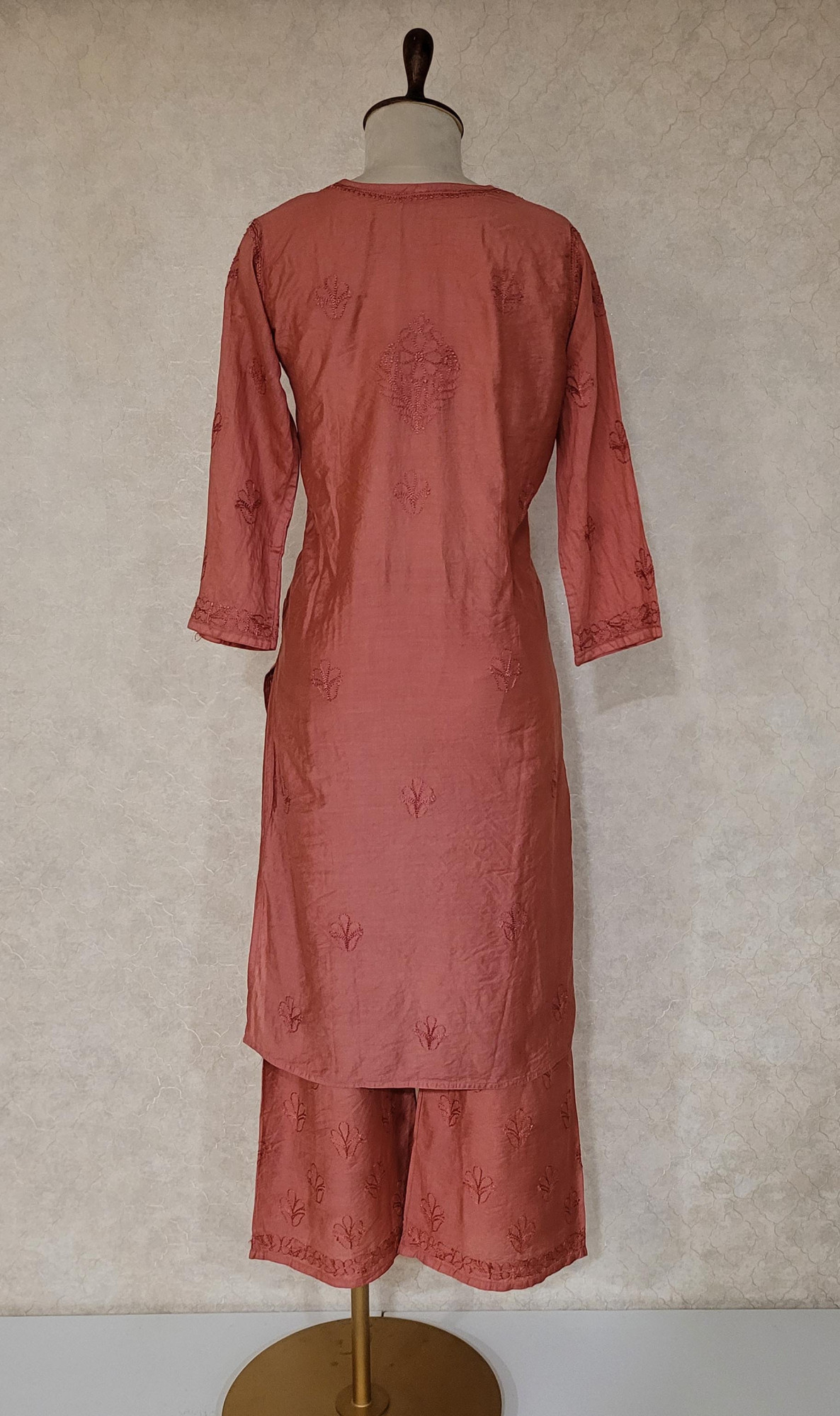 Maroon Chanderi Chikankari Kurta & Pant Set