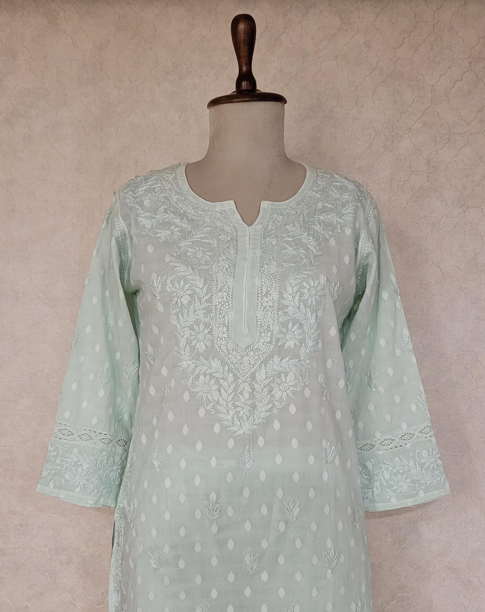 Sea Green Mul Cotton Chikankari Kurta & Pant Set