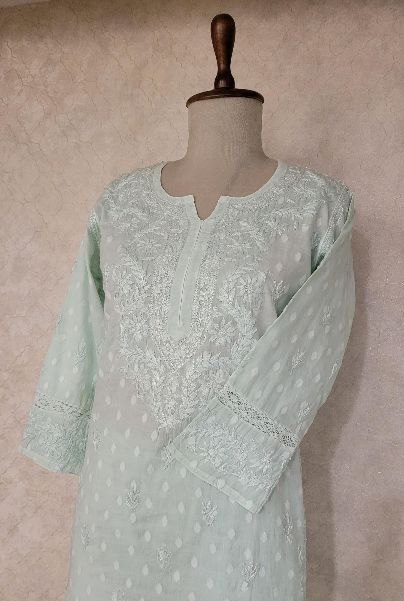 Sea Green Mul Cotton Chikankari Kurta & Pant Set