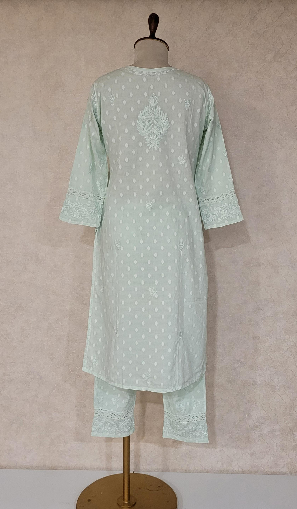 Sea Green Mul Cotton Chikankari Kurta & Pant Set