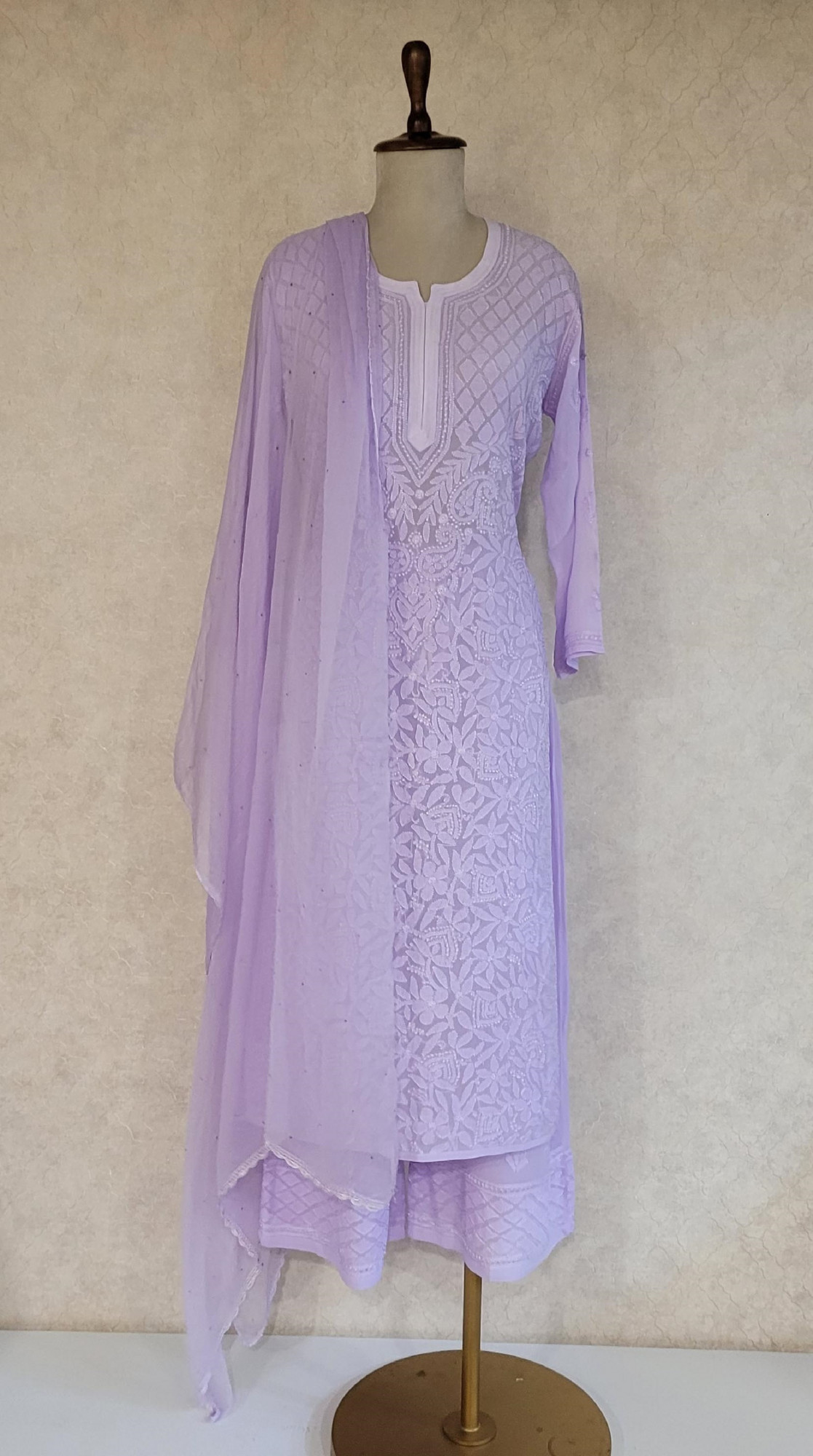 Light Purple Viscous Pure Greogette Chikankari Kurta Set