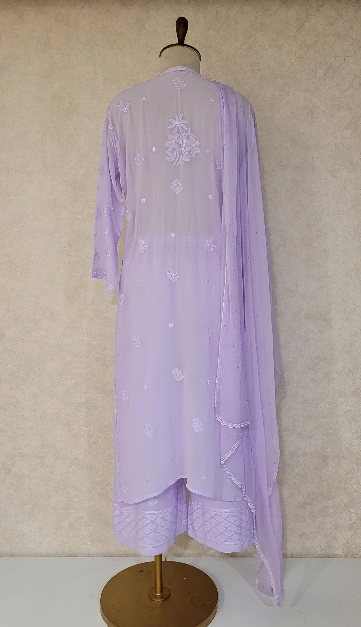 Light Purple Viscous Pure Greogette Chikankari Kurta Set