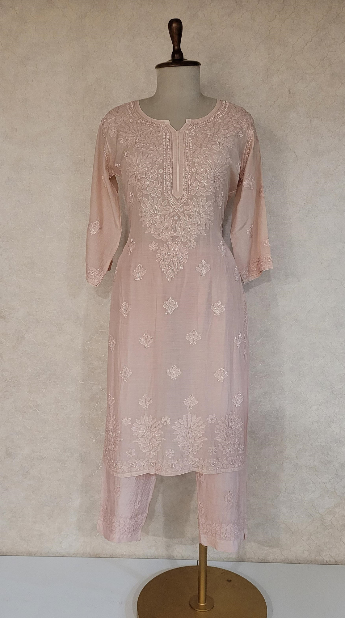 Beige Muslin Chikankari Kurta & Pant Set