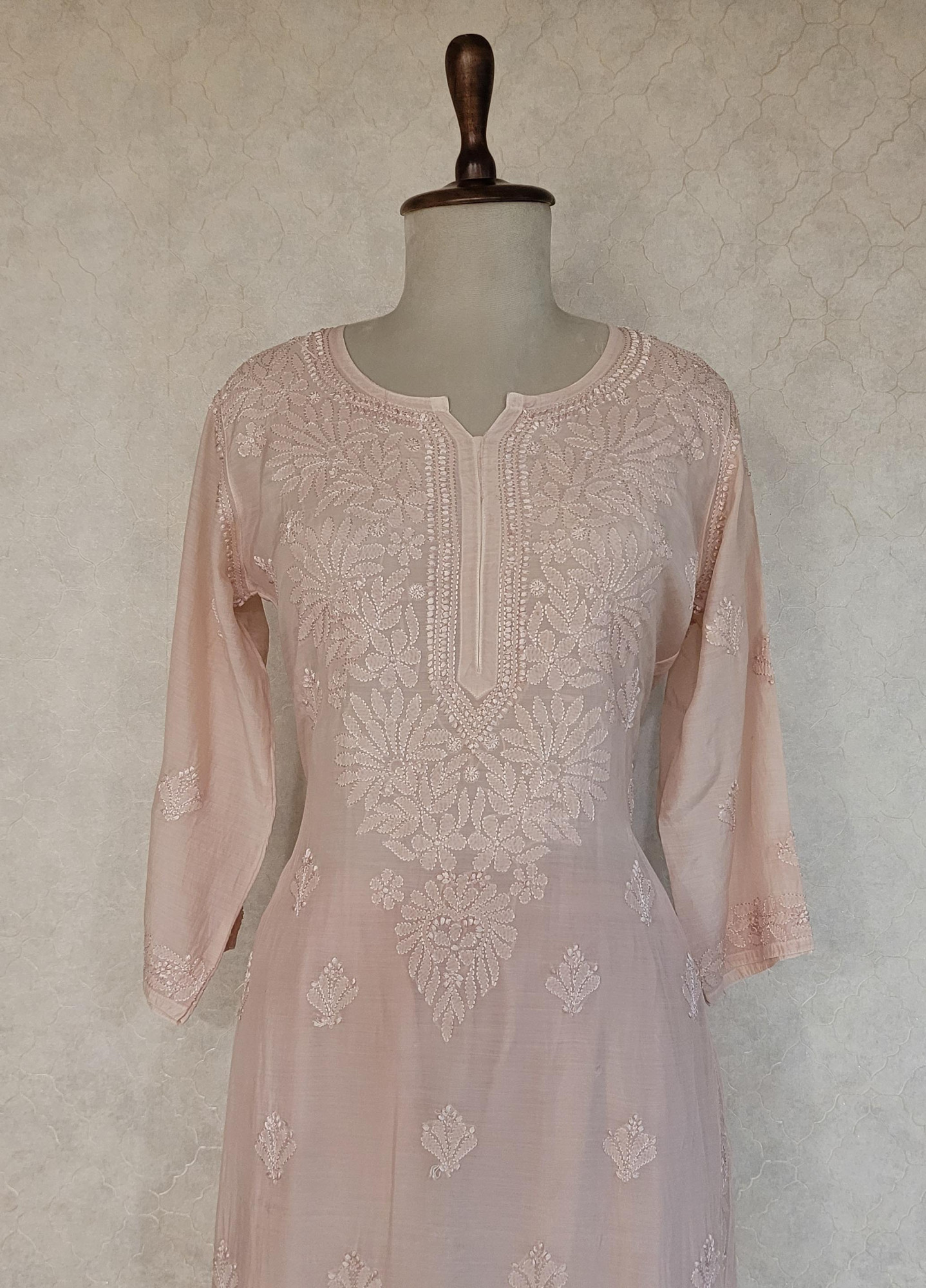 Beige Muslin Chikankari Kurta & Pant Set