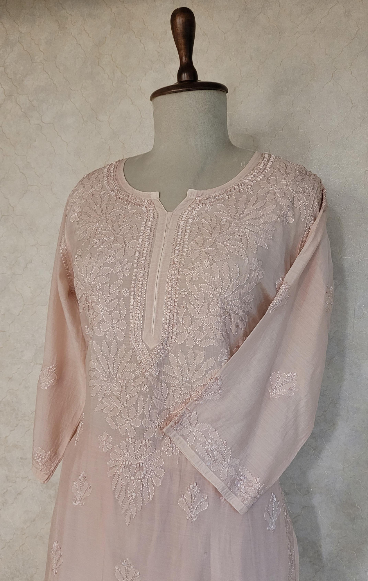 Beige Muslin Chikankari Kurta & Pant Set
