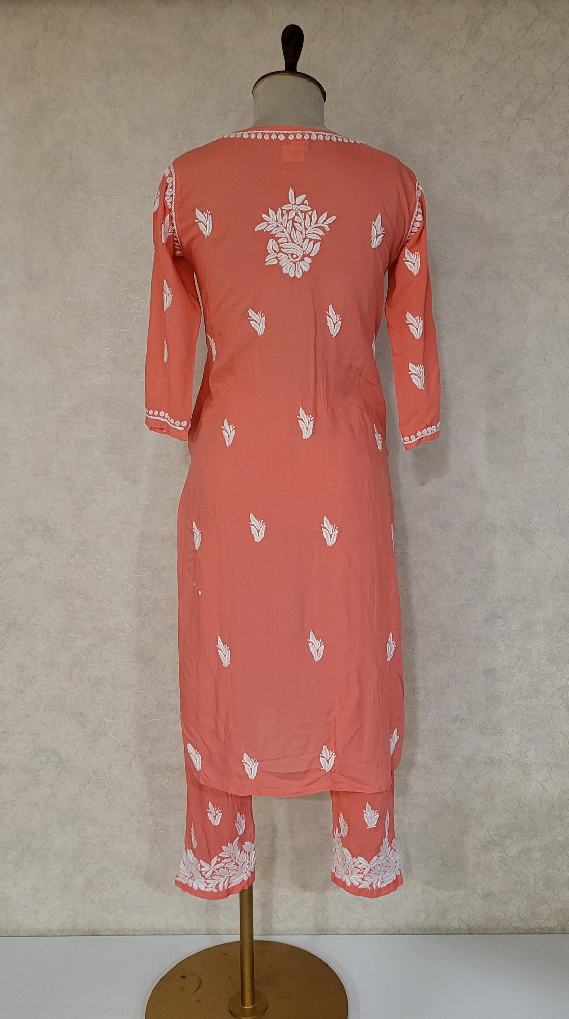 Peach Modal Cotton Chikankari Kurta & Pant Set