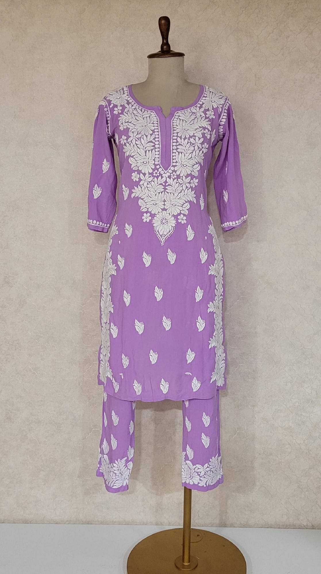 Lavender Modal Cotton Chikankari Kurta & Pant Set