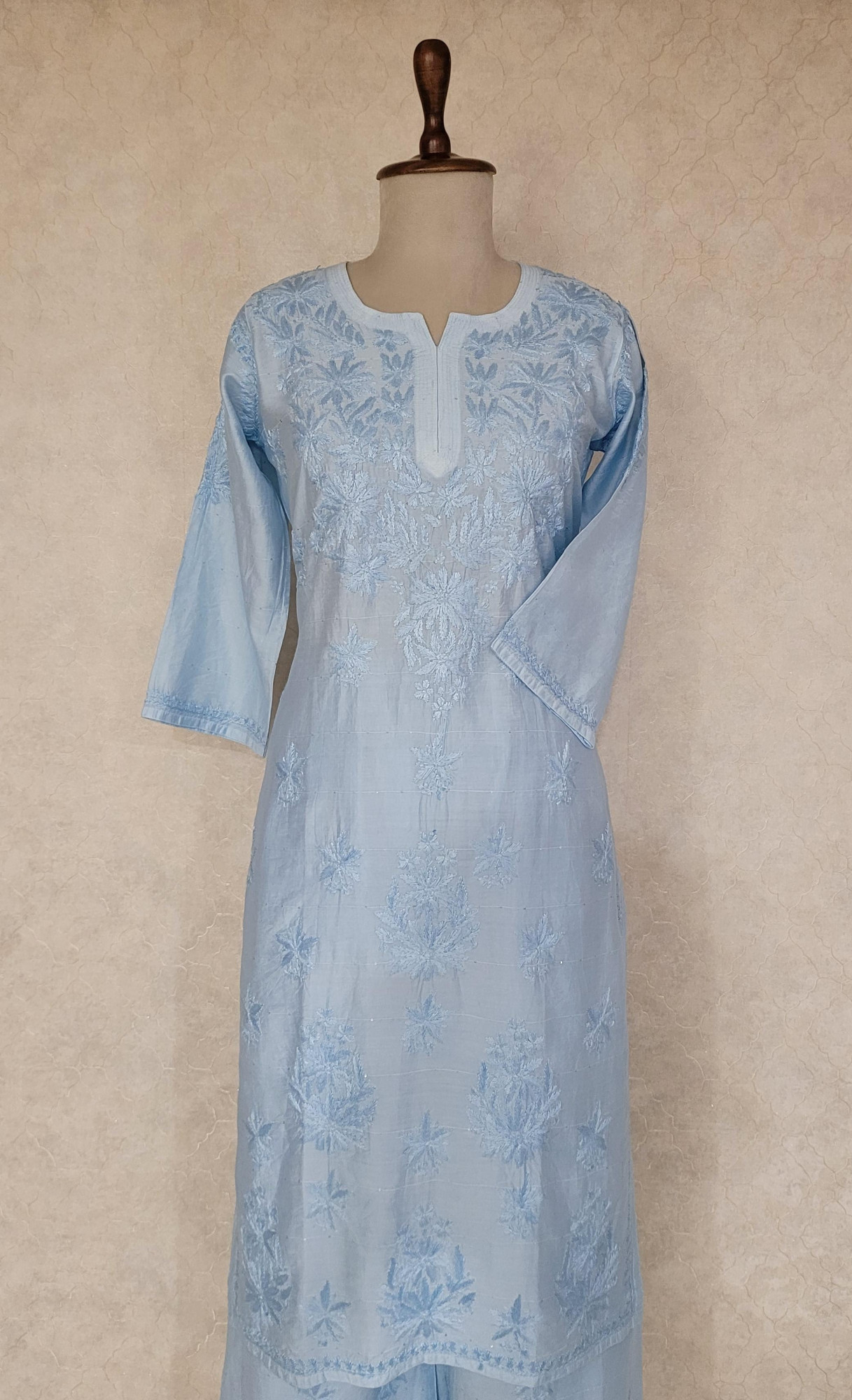 Light Blue Chanderi Chikankari Kurta & Pant Set