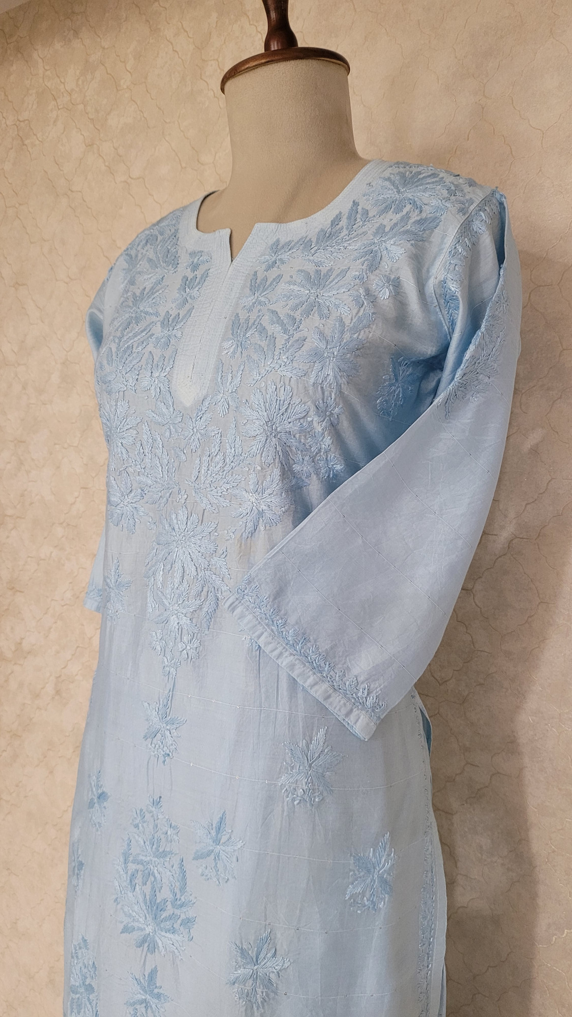 Light Blue Chanderi Chikankari Kurta & Pant Set