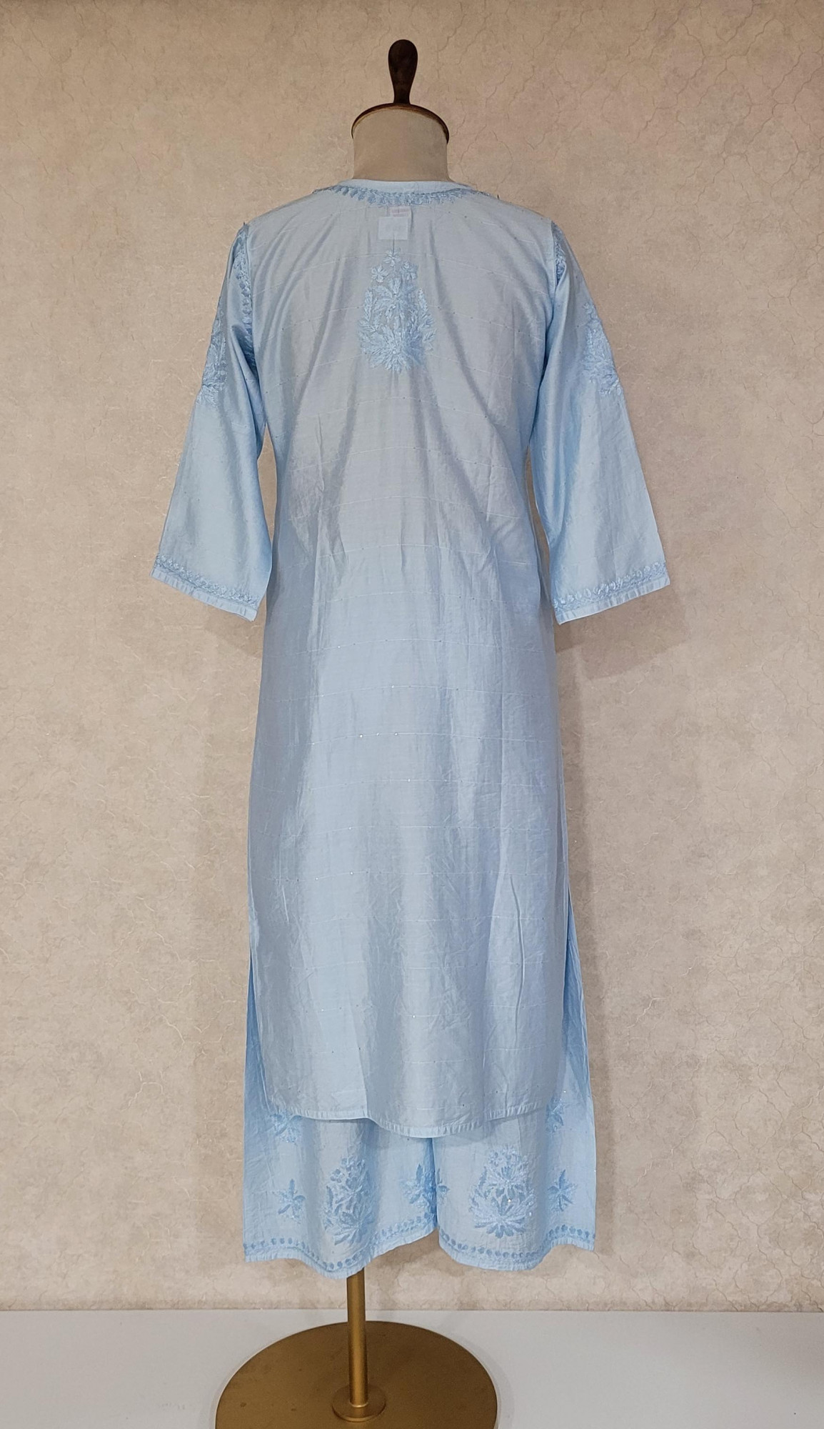 Light Blue Chanderi Chikankari Kurta & Pant Set