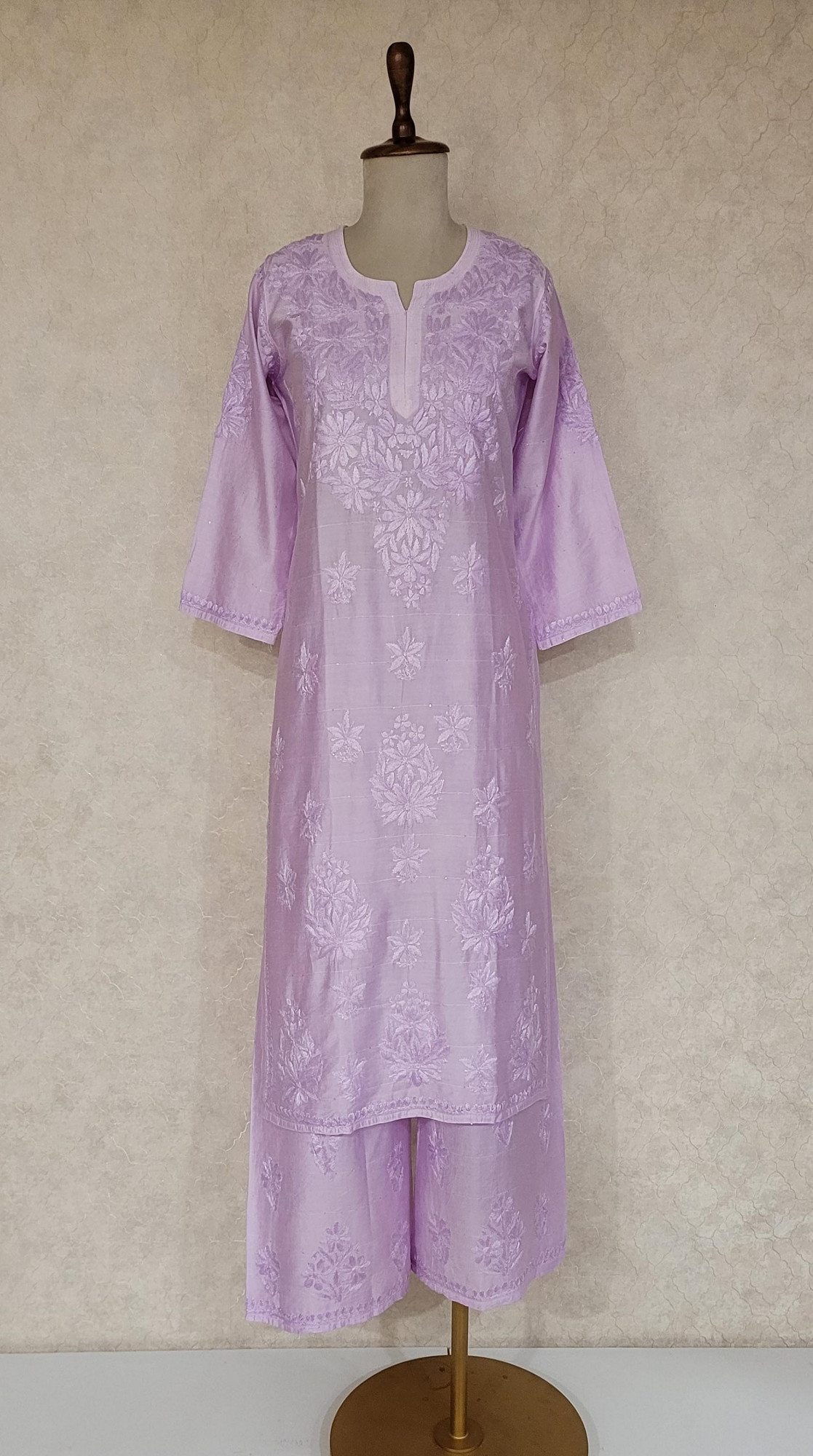 Lavender Chanderi Chikankari Kurta & Pant Set