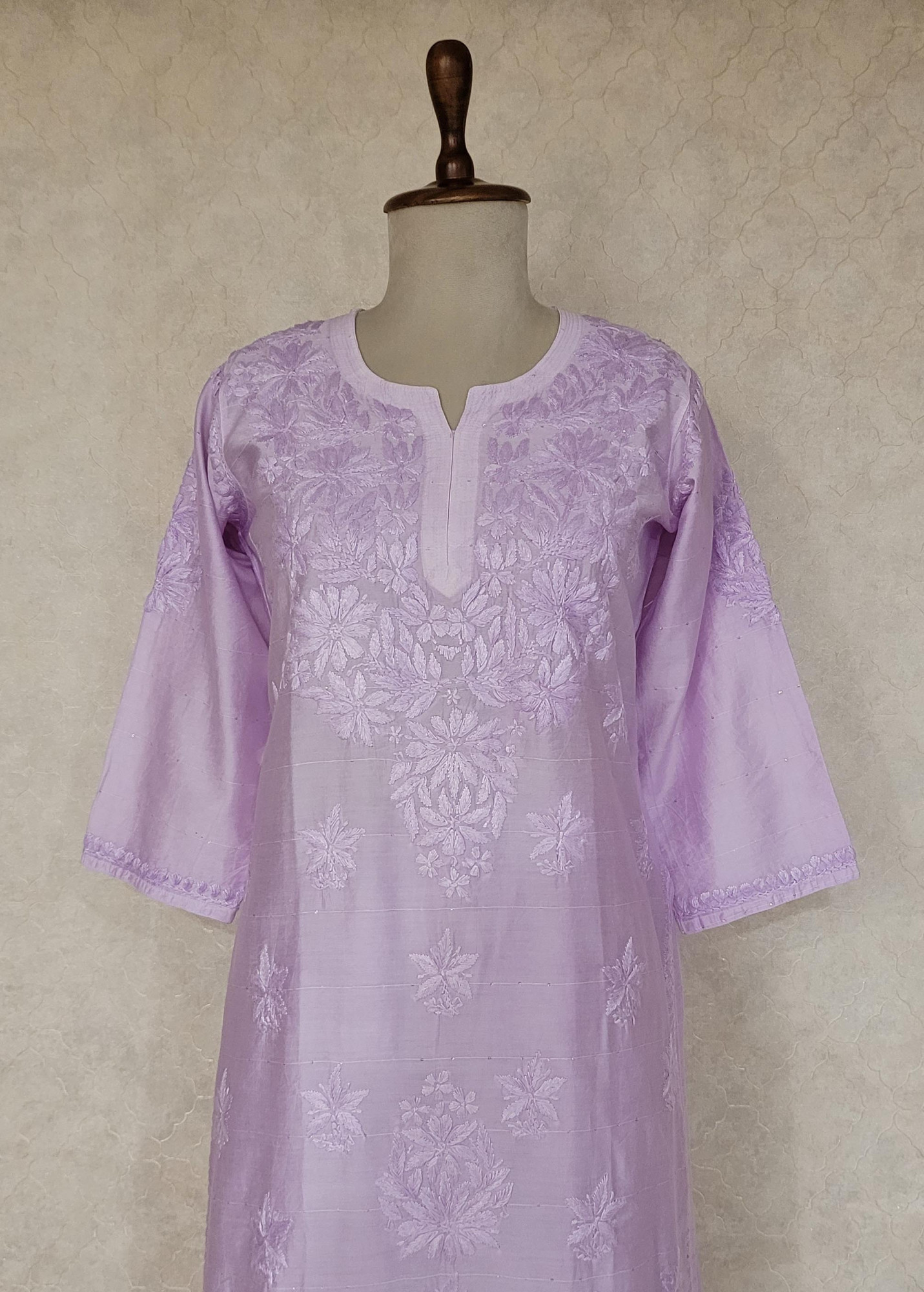 Lavender Chanderi Chikankari Kurta & Pant Set