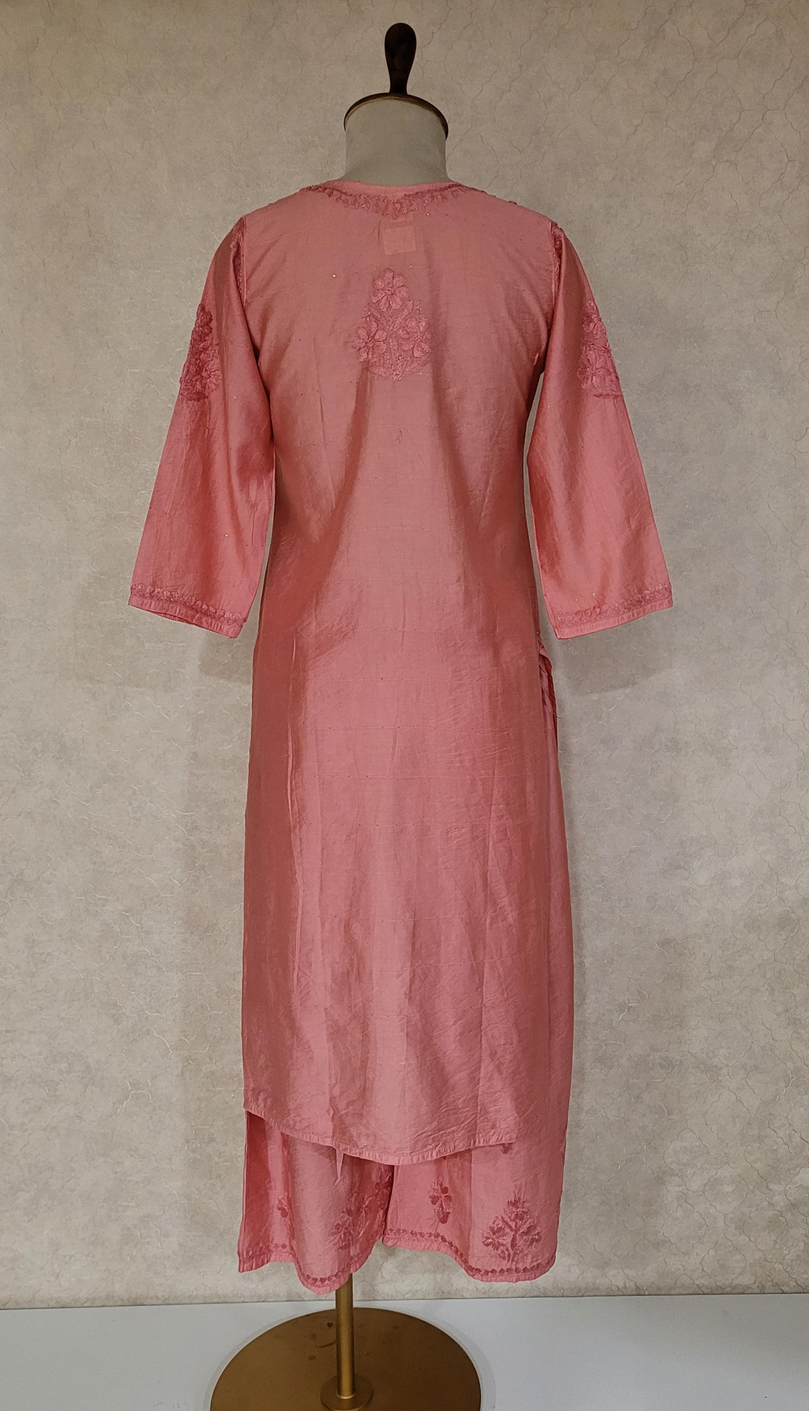 Carrot Pink Chanderi Chikankari Kurta & Pant Set