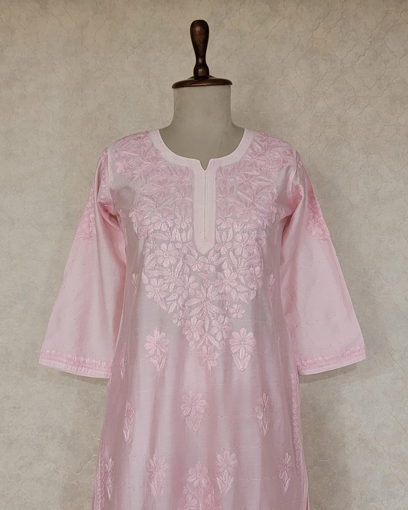 Baby Pink Chanderi Chikankari Kurta & Pant Set