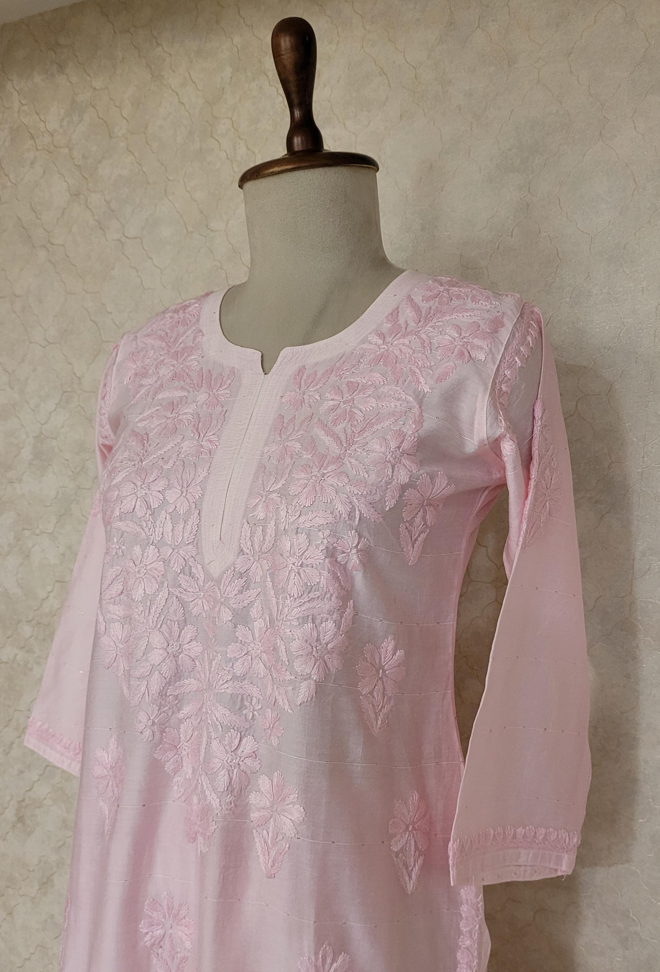 Baby Pink Chanderi Chikankari Kurta & Pant Set