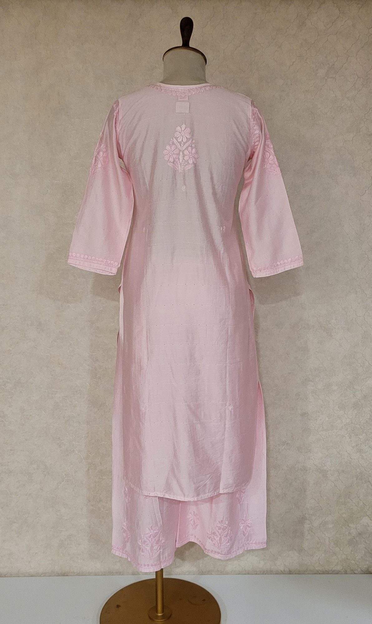 Baby Pink Chanderi Chikankari Kurta & Pant Set