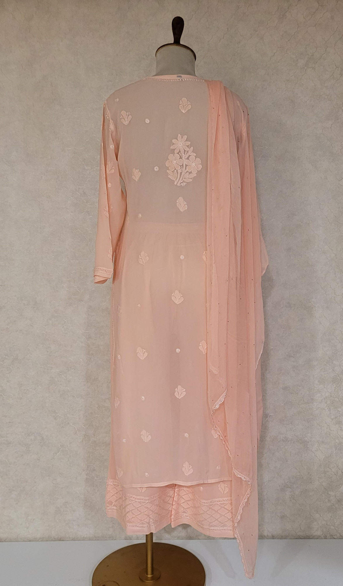 Peach Viscous Pure Georgette Chikankari Kurta Set
