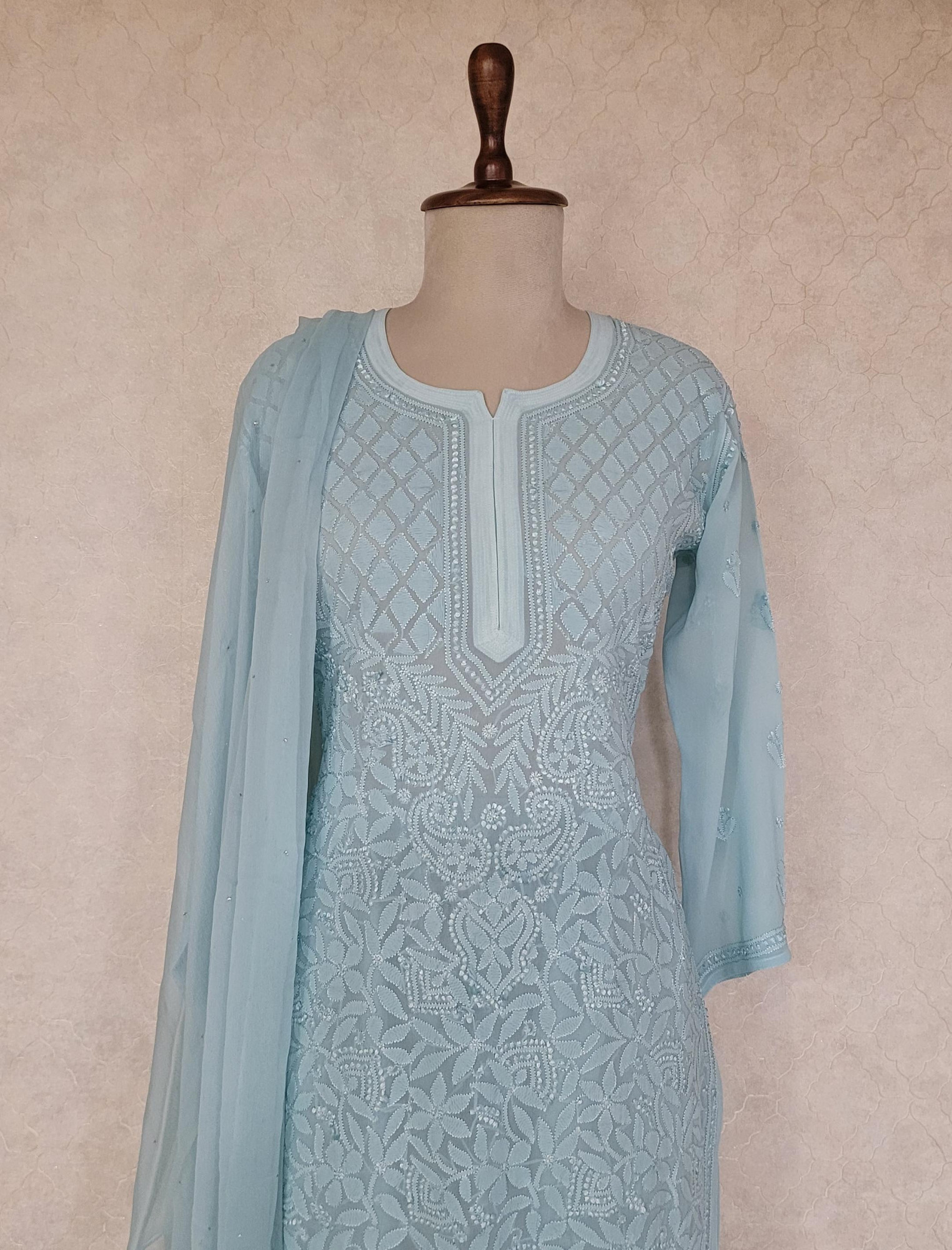 Teal Green Viscous Pure Georgette Chikankari Kurta Set