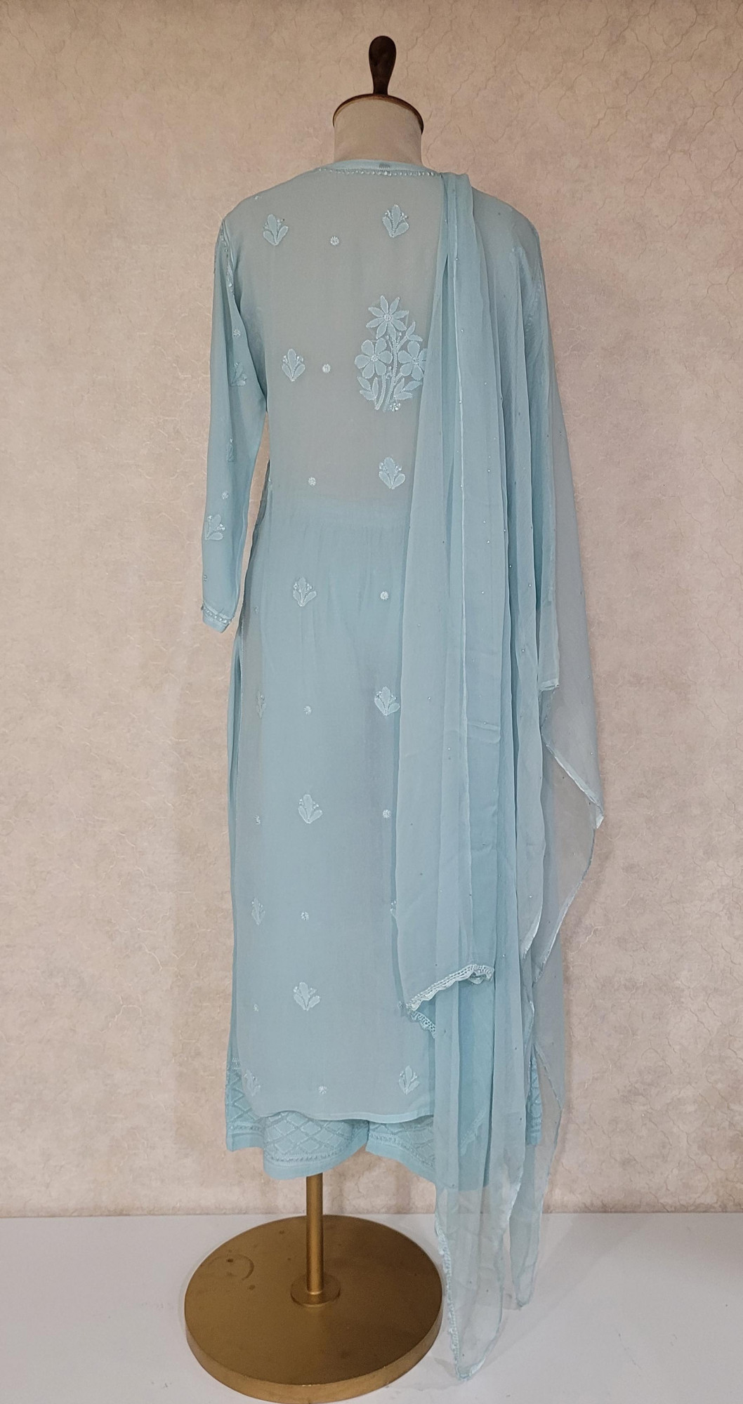 Teal Green Viscous Pure Georgette Chikankari Kurta Set