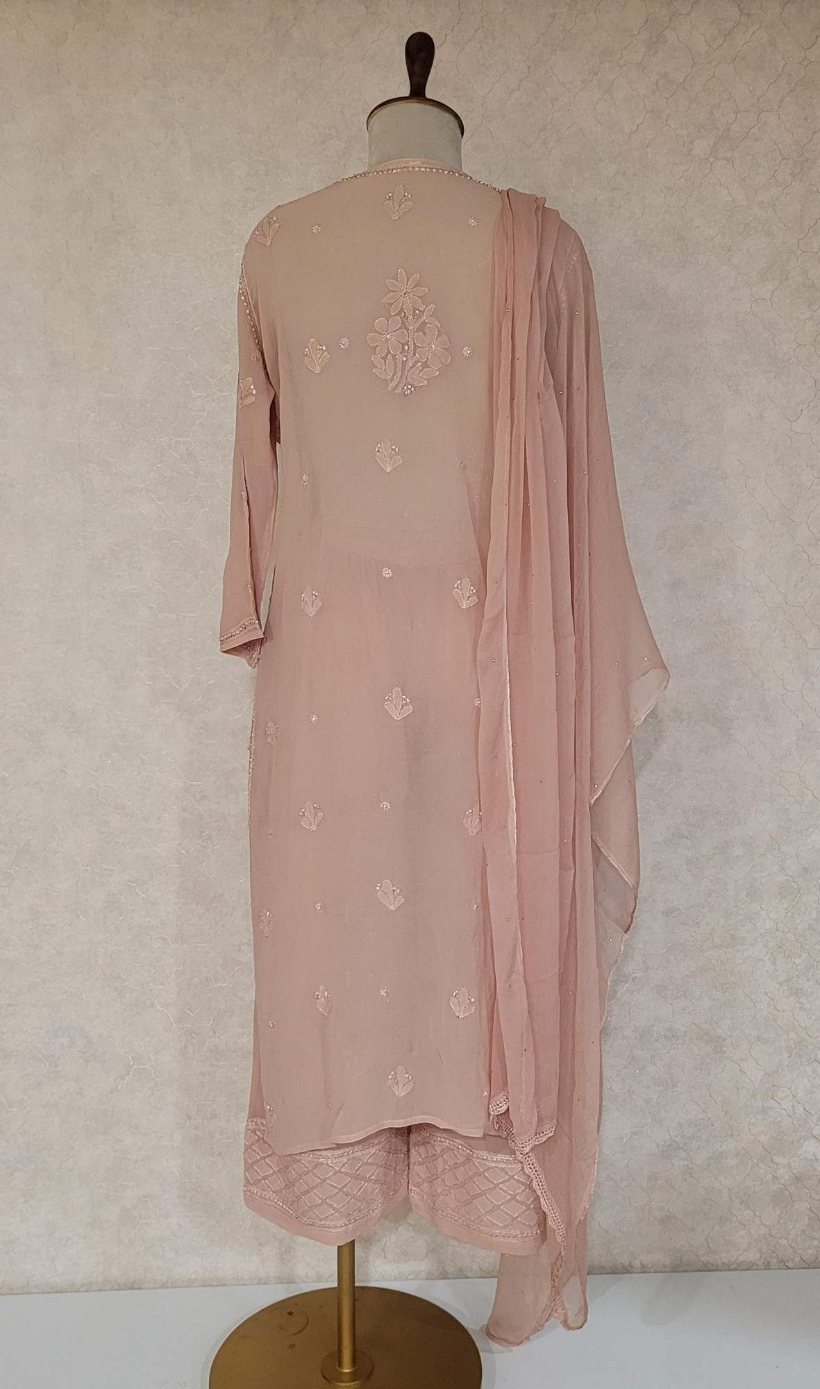 Dusty Rose Viscose Pure Georgette Chikankari Kurta Set