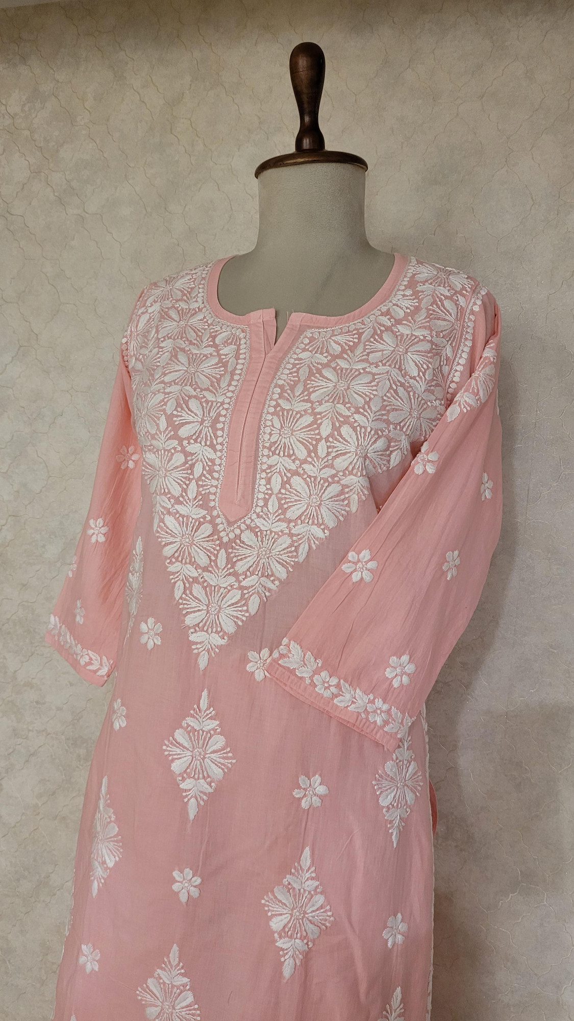 Peach Pink Cotton Chikankari Kurta & Pant Set