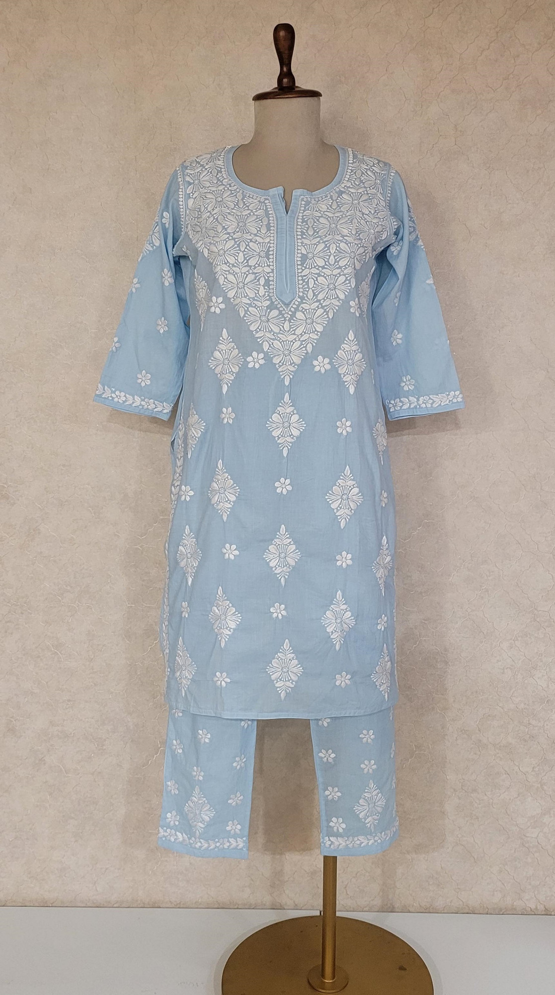 Sky Blue Cotton Chikankari Kurta & Pant Set