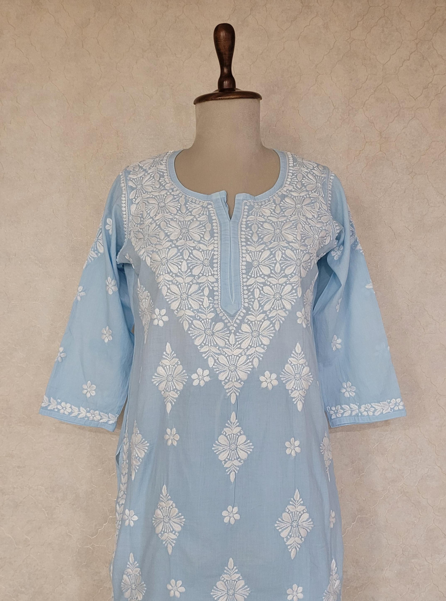 Sky Blue Cotton Chikankari Kurta & Pant Set