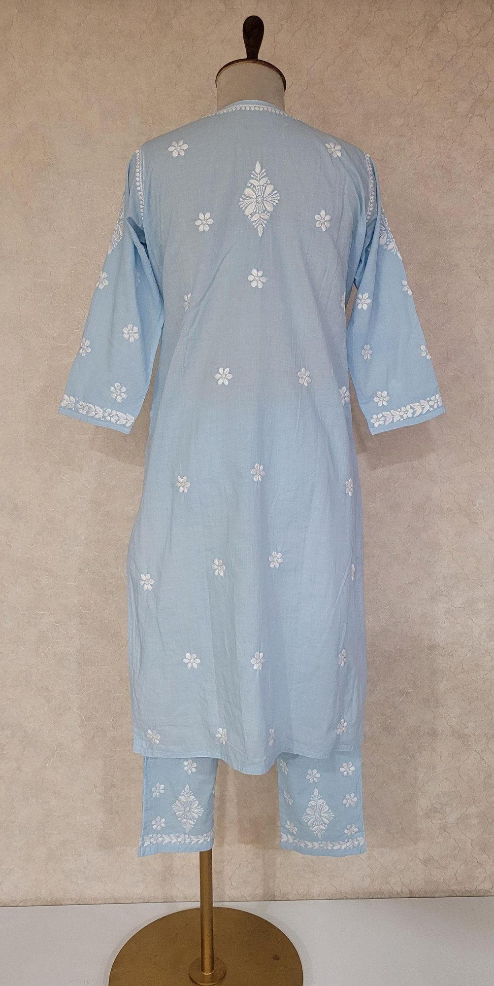 Sky Blue Cotton Chikankari Kurta & Pant Set