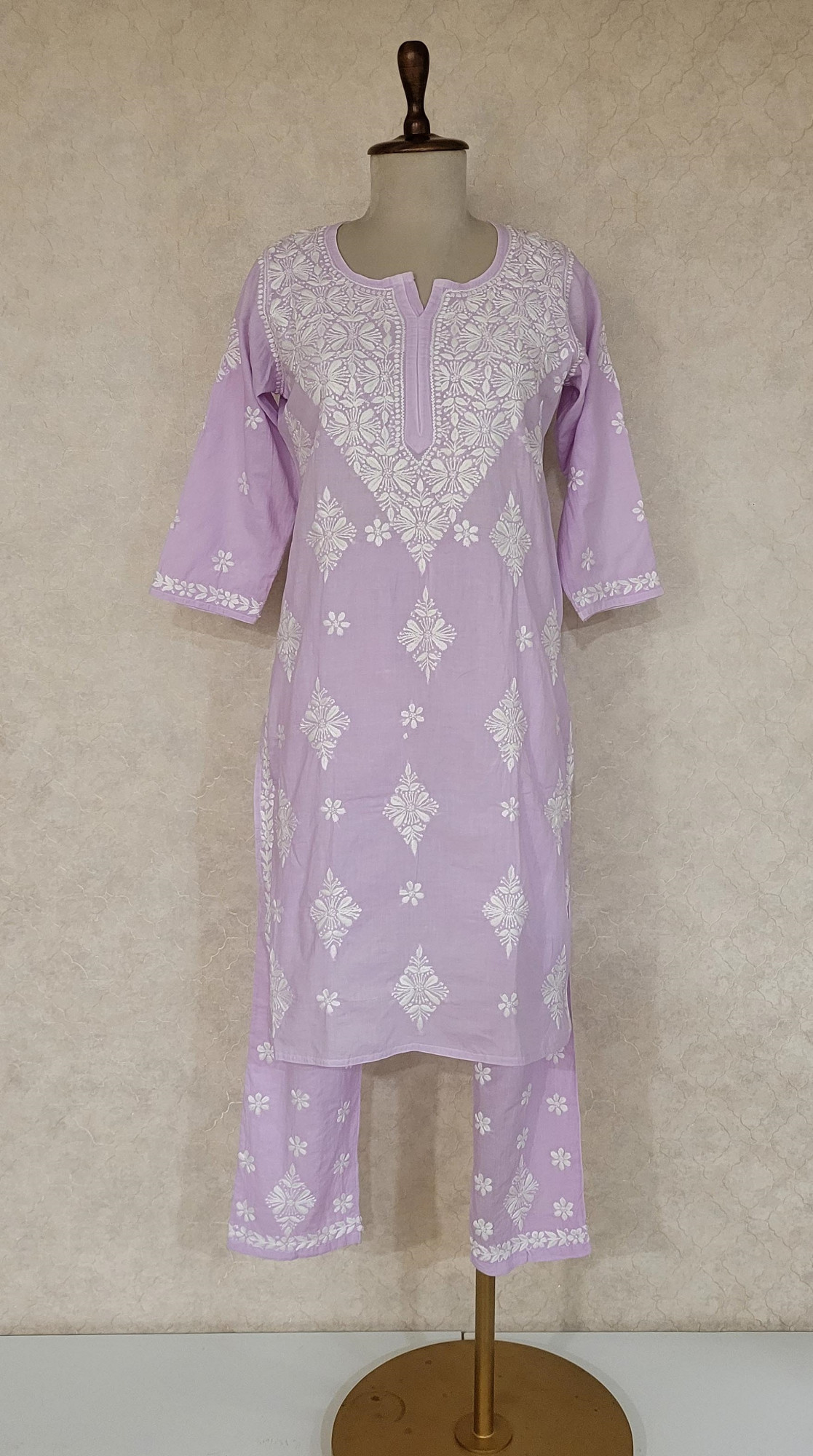 Lavender Cotton Chikankari Kurta & Pant Set