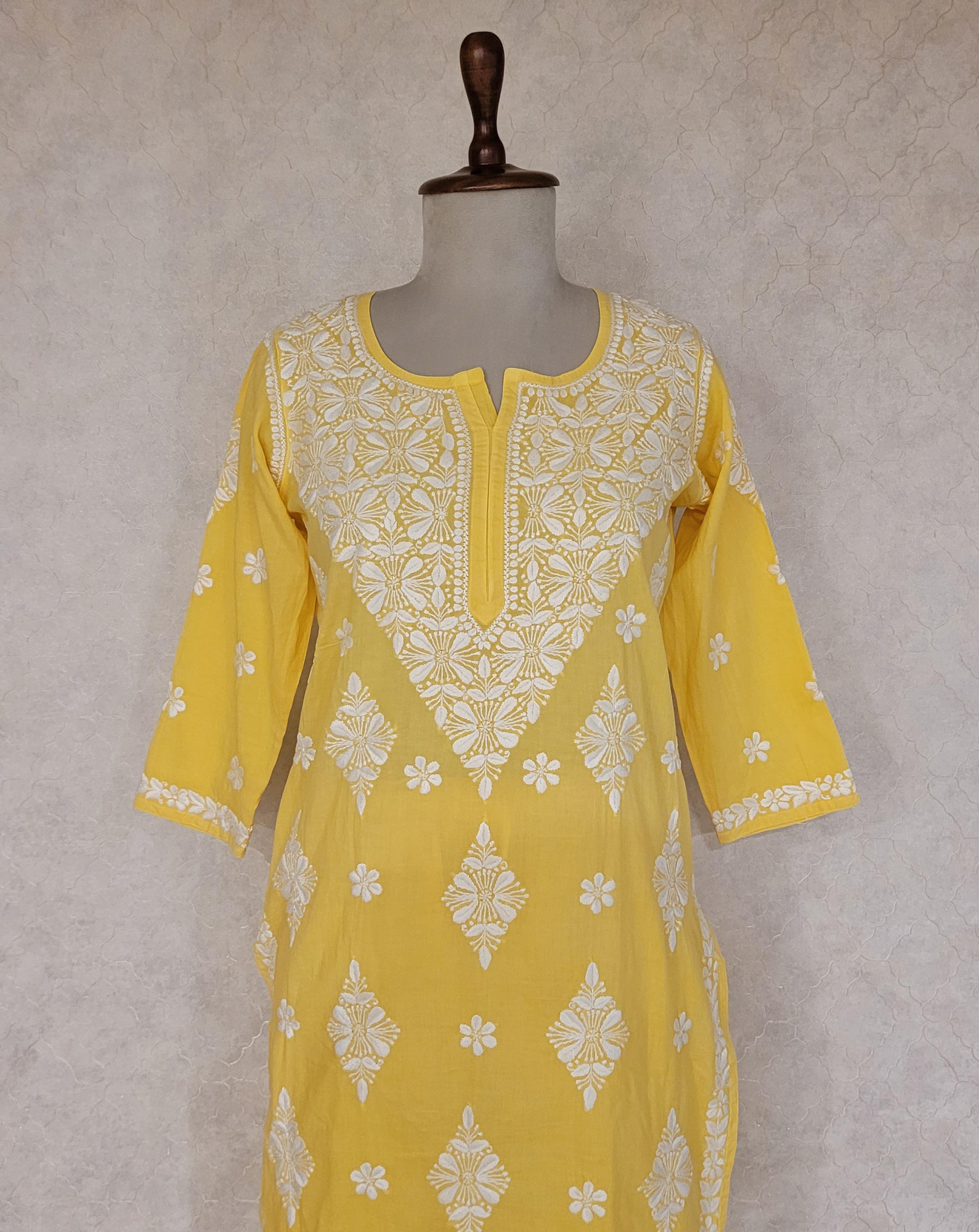 Yellow Cotton Chikankari Kurta & Pant Set