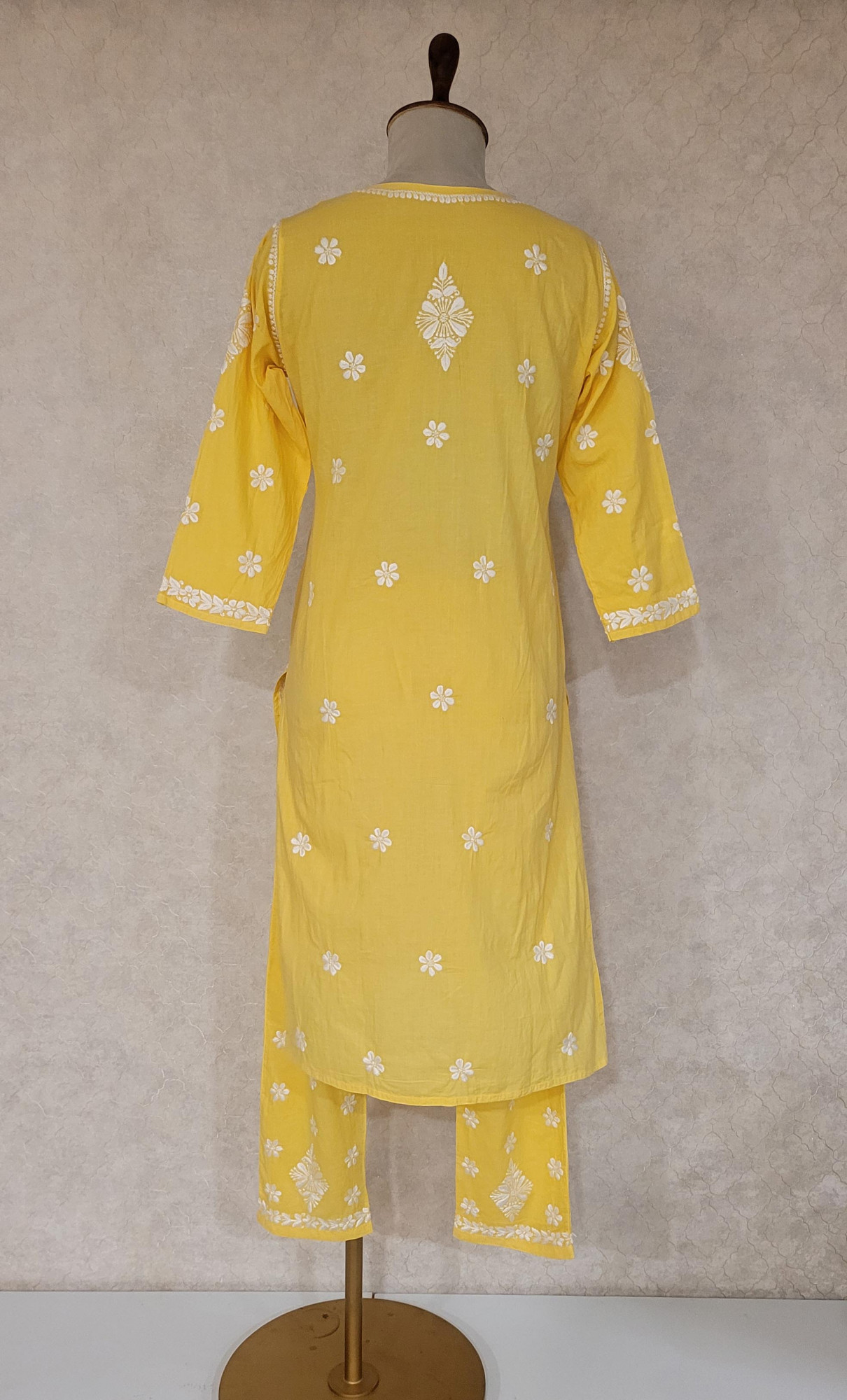 Yellow Cotton Chikankari Kurta & Pant Set